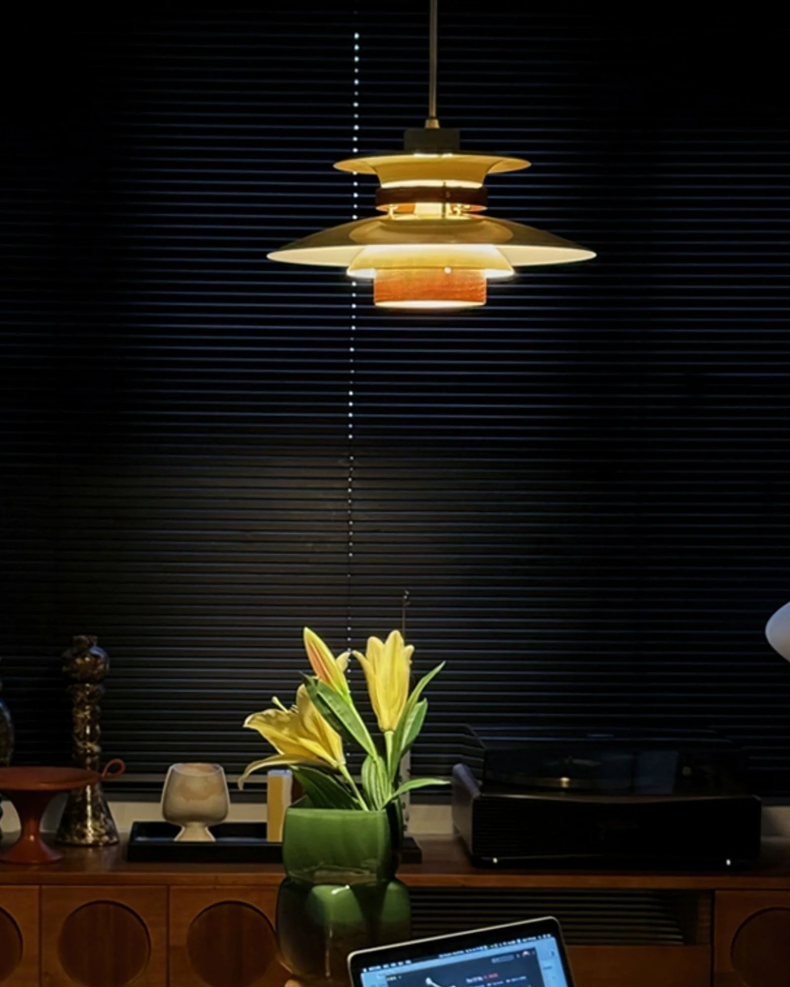 Solara Pendant Lamp Wood Layered Shade Nordic Dining - Image 2