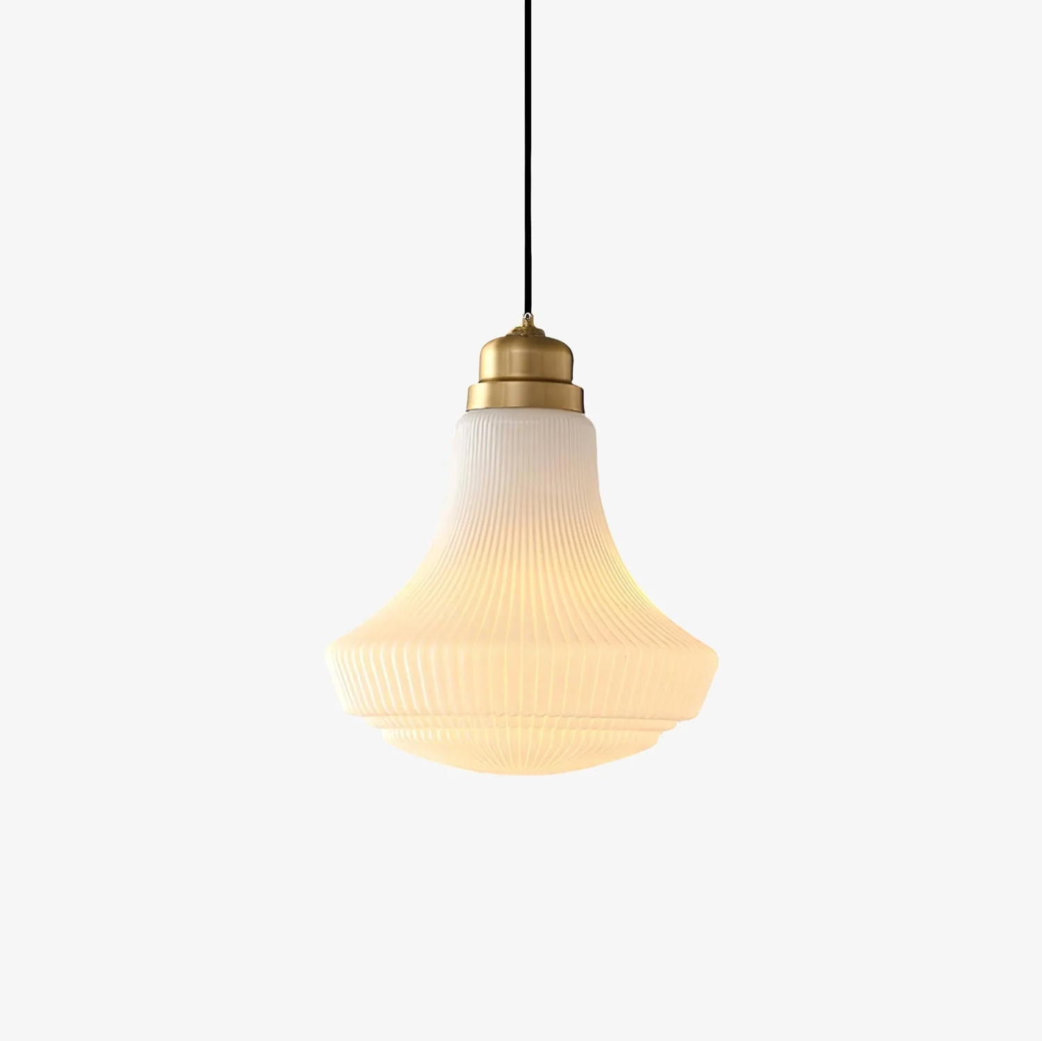 Solara Pendant Lamp Opal Glass Ribbed Bell Brass Vintage