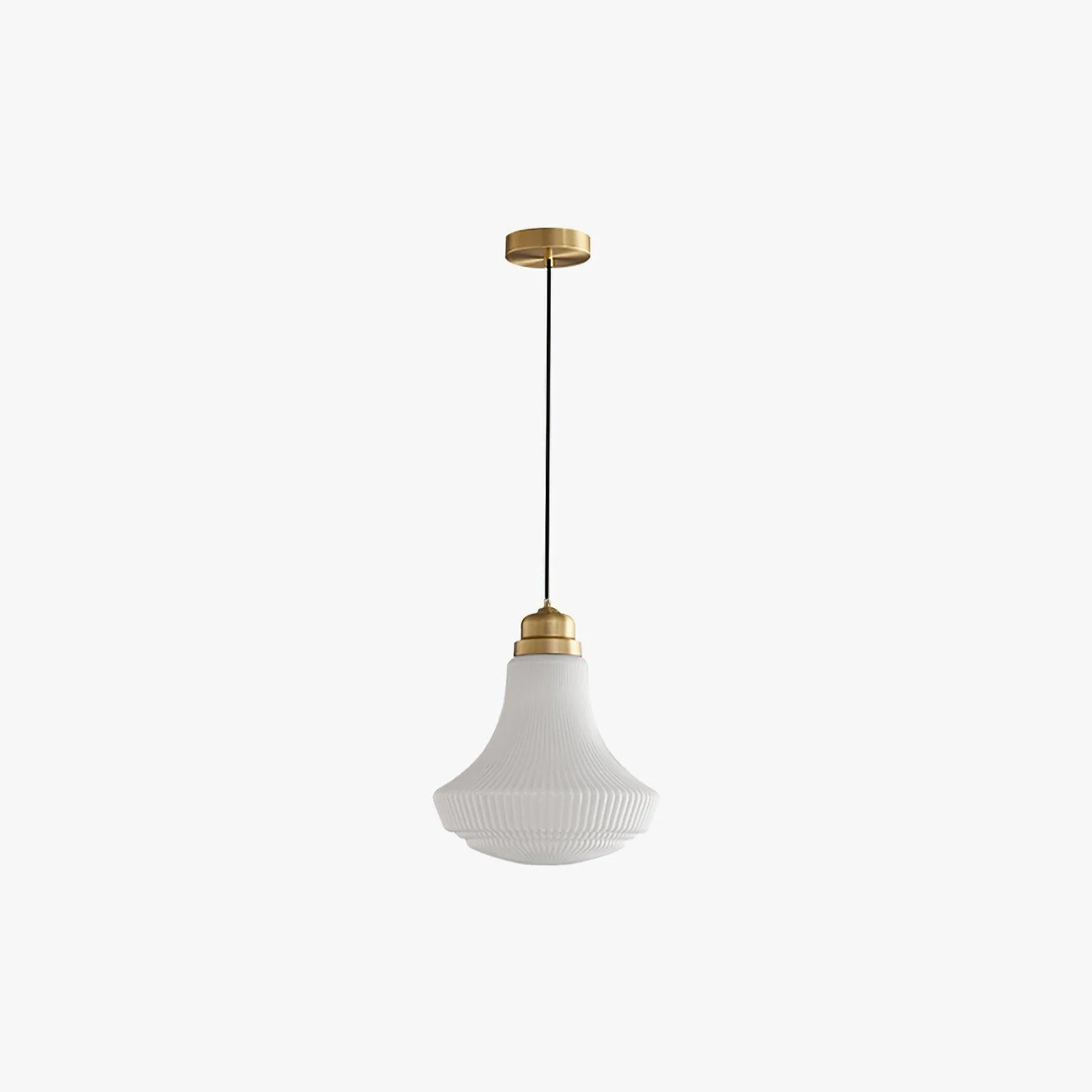Solara Pendant Lamp Opal Glass Ribbed Bell Brass Vintage - Image 10