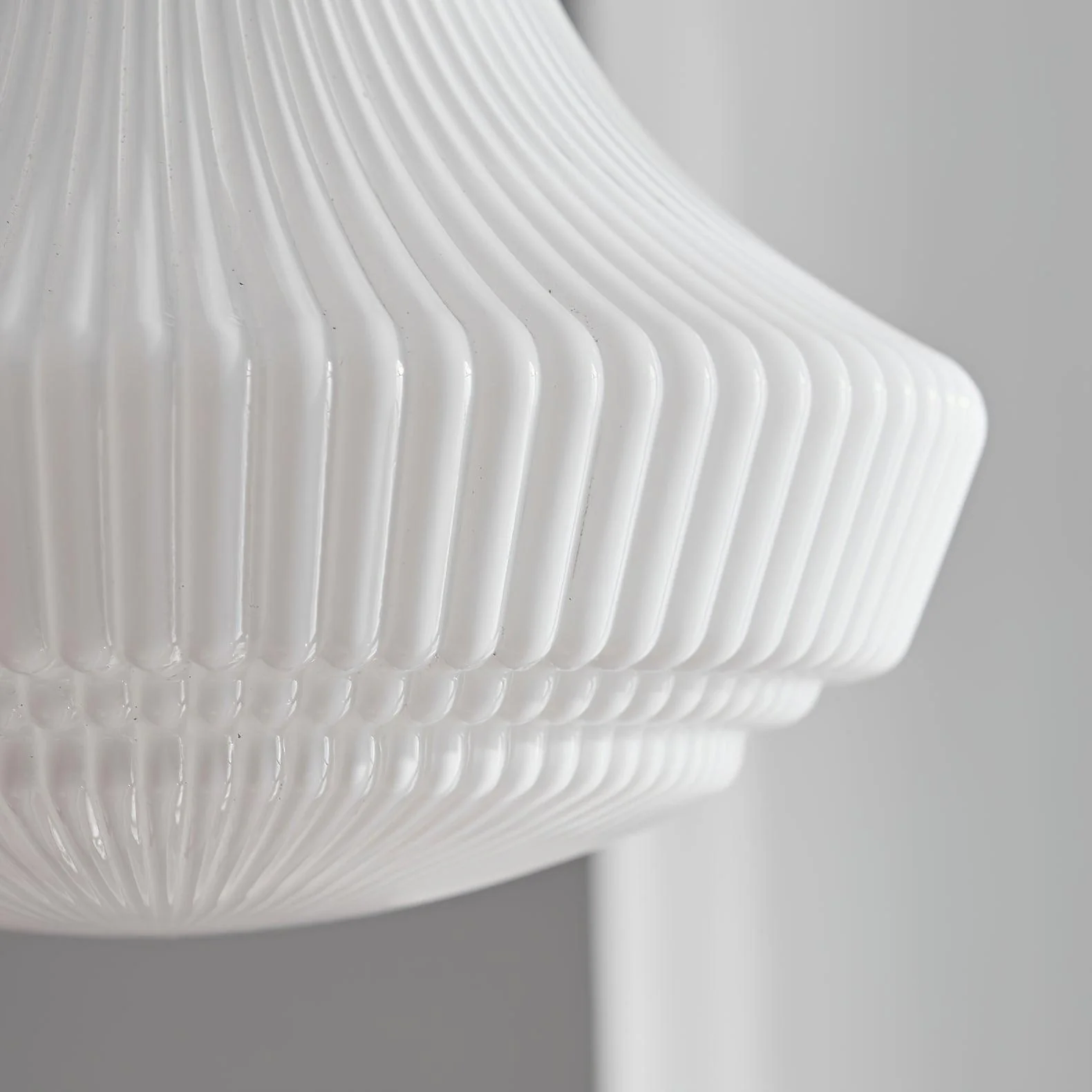 Solara Pendant Lamp Opal Glass Ribbed Bell Brass Vintage - Image 5