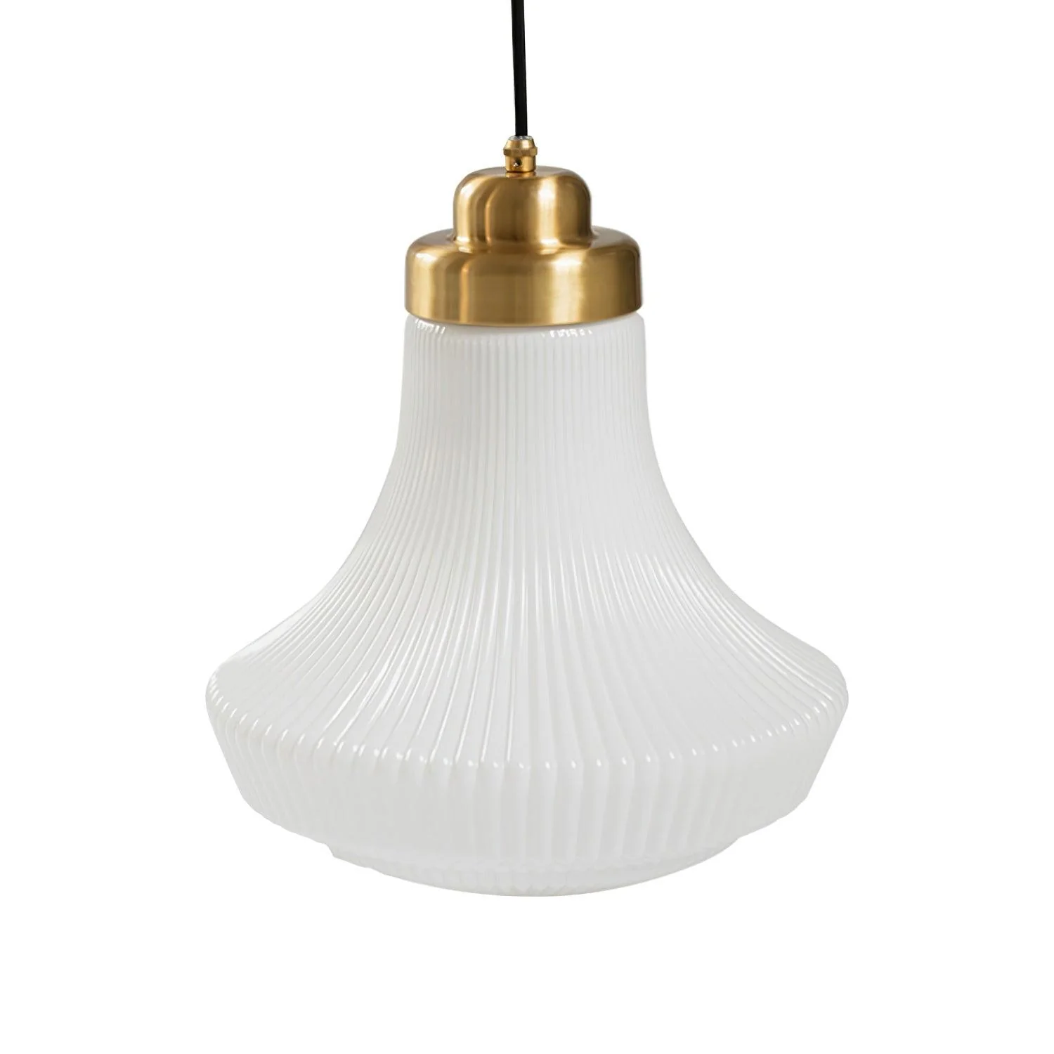 Solara Pendant Lamp Opal Glass Ribbed Bell Brass Vintage - Image 6