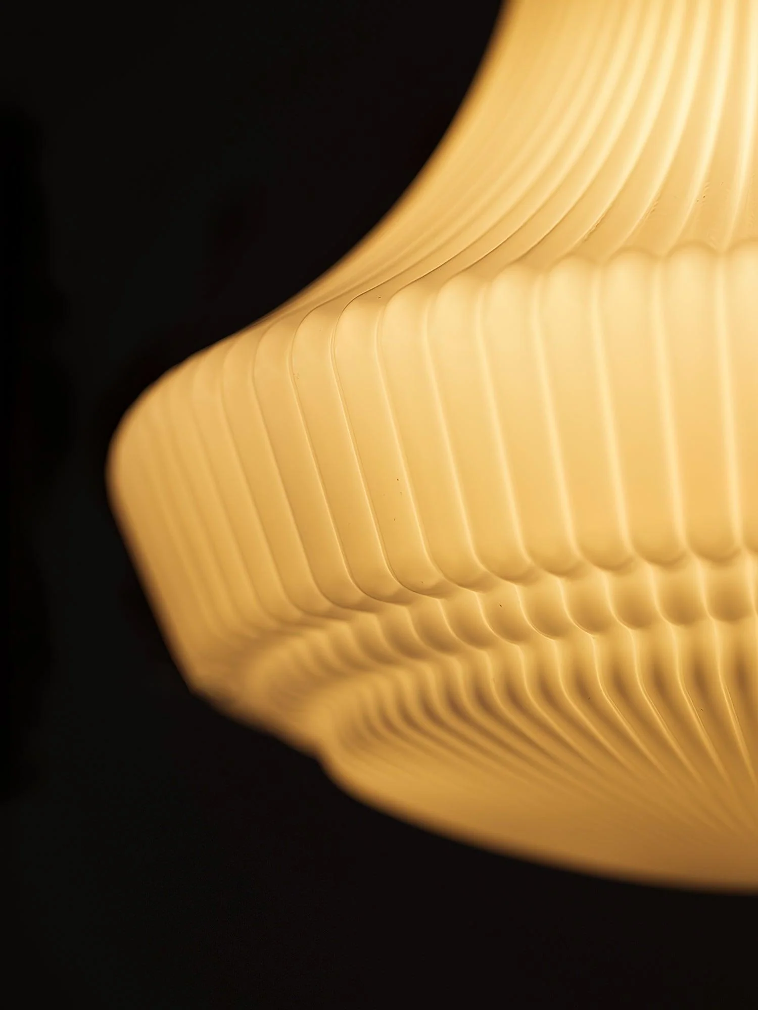 Solara Pendant Lamp Opal Glass Ribbed Bell Brass Vintage - Image 9