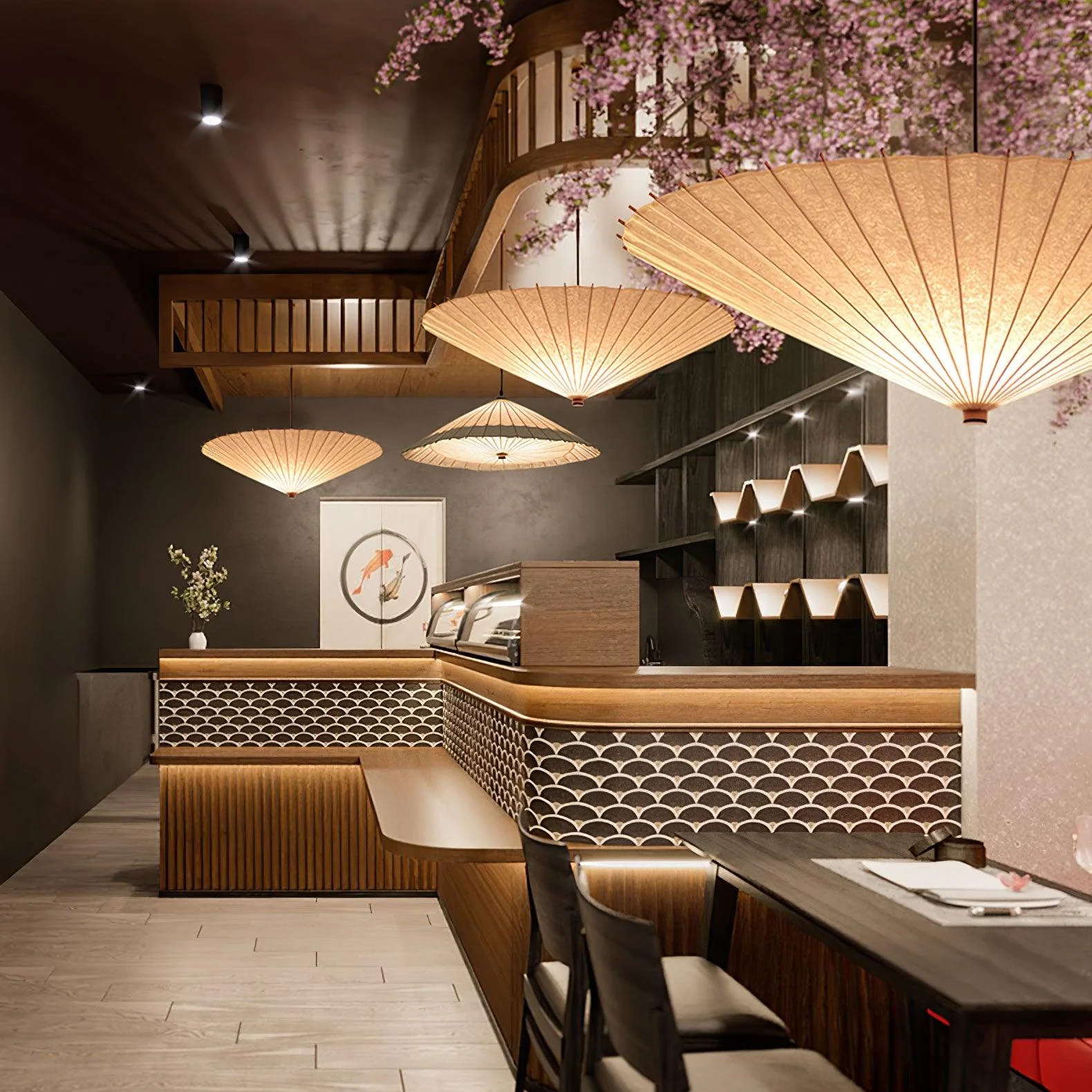 Solara Pendant Lamp Paper Umbrella Pleated Dining Room - Image 10
