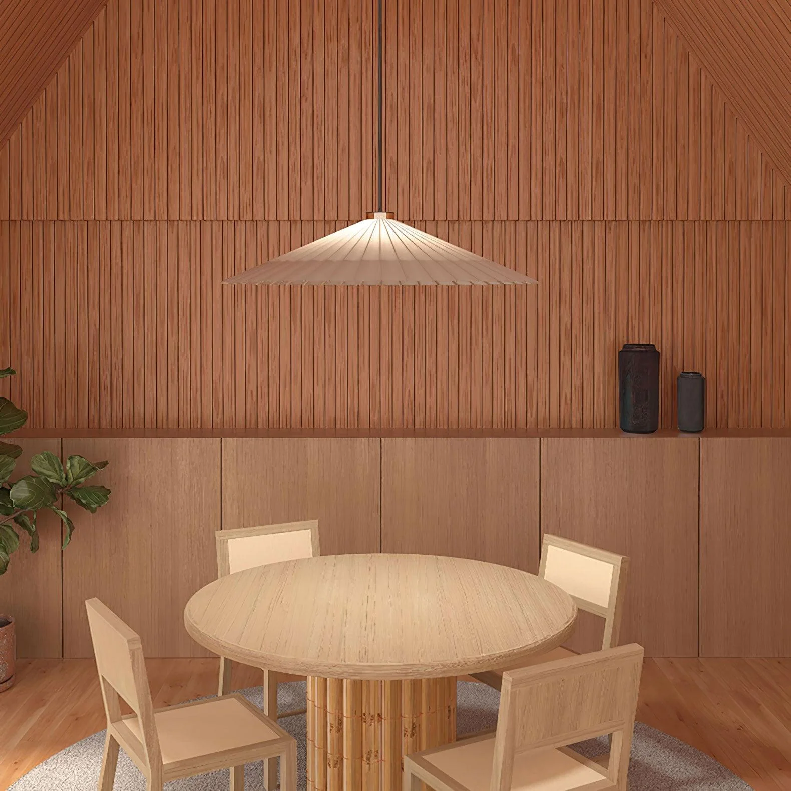 Solara Pendant Lamp Paper Umbrella Pleated Dining Room - Image 12