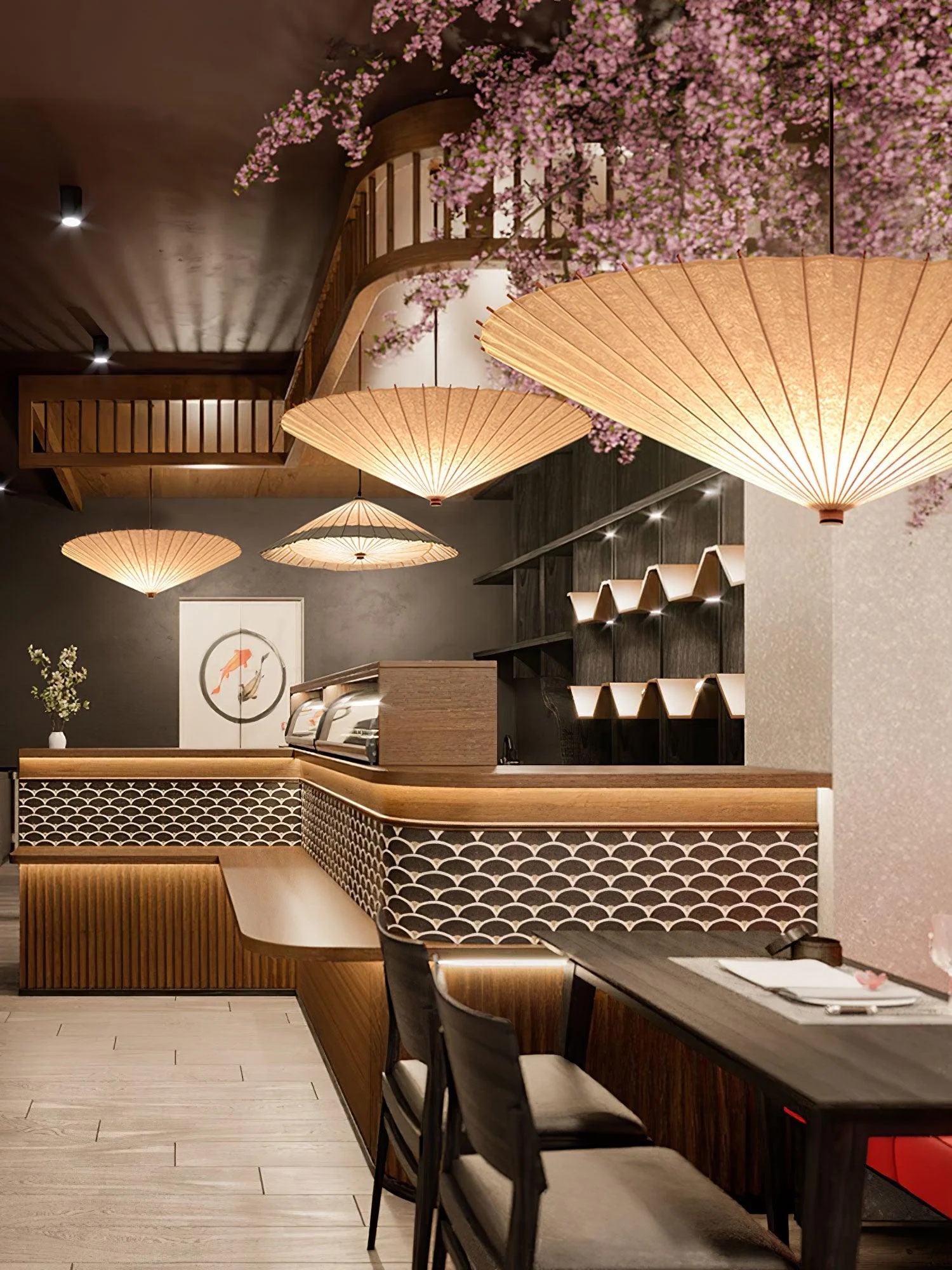Solara Pendant Lamp Paper Umbrella Pleated Dining Room - Image 13
