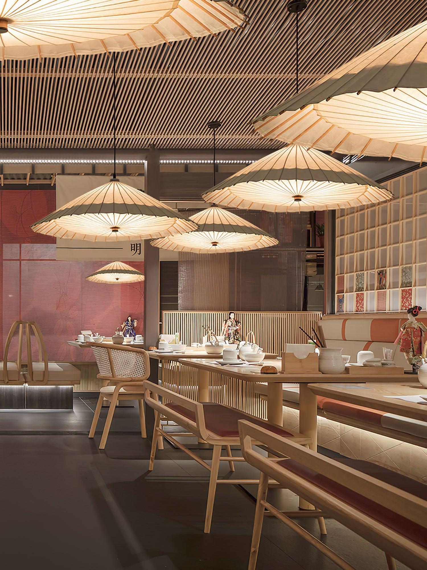 Solara Pendant Lamp Paper Umbrella Pleated Dining Room - Image 14