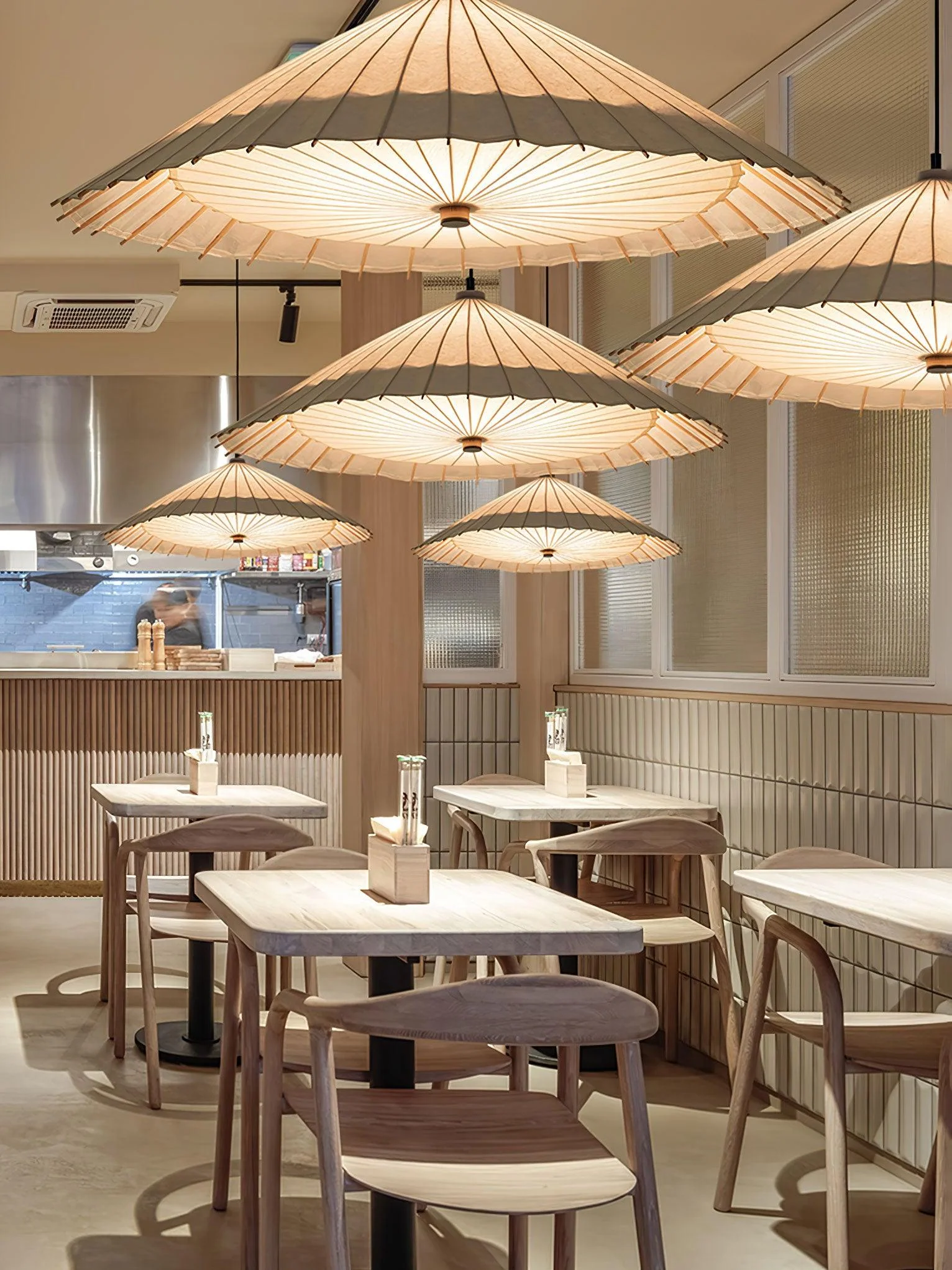 Solara Pendant Lamp Paper Umbrella Pleated Dining Room - Image 17