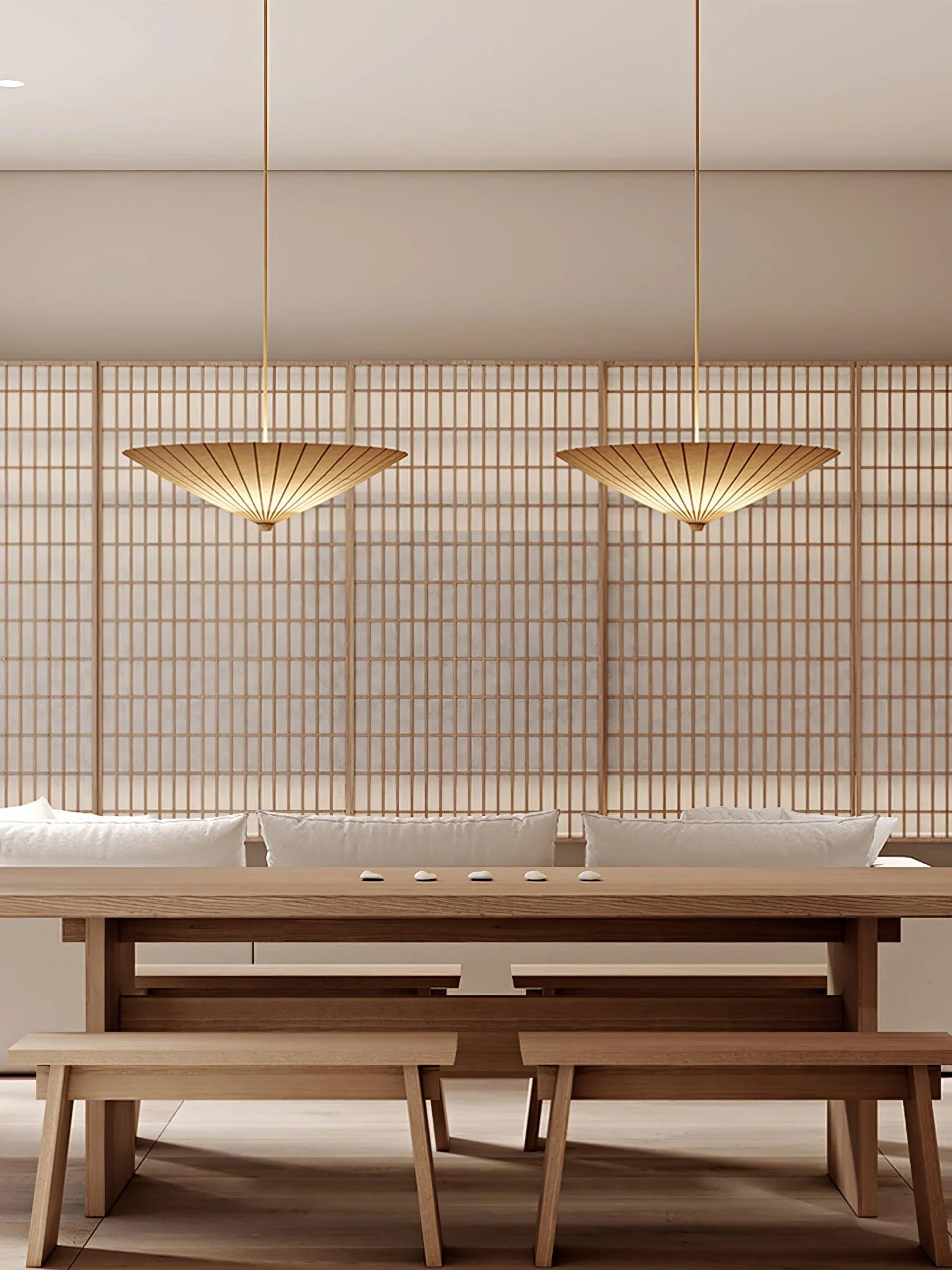Solara Pendant Lamp Paper Umbrella Pleated Dining Room - Image 18
