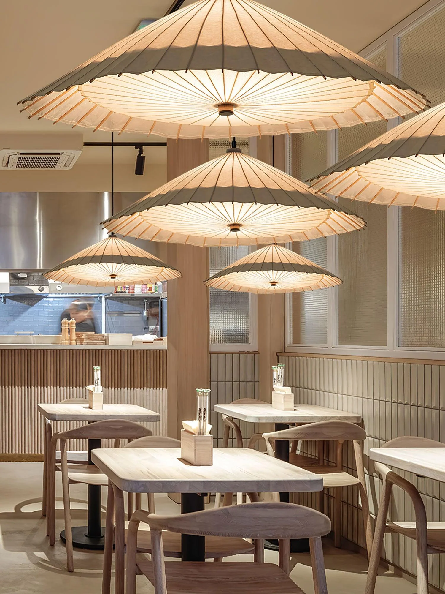 Solara Pendant Lamp Paper Umbrella Pleated Dining Room - Image 20