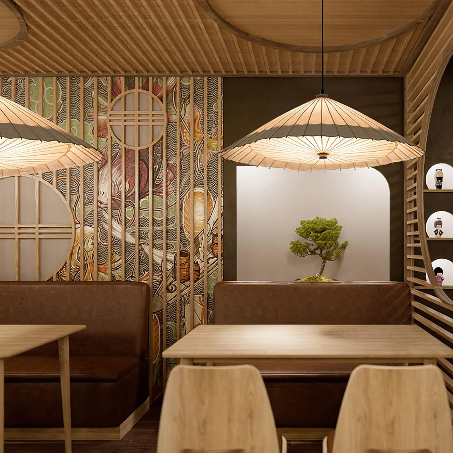 Solara Pendant Lamp Paper Umbrella Pleated Dining Room - Image 21