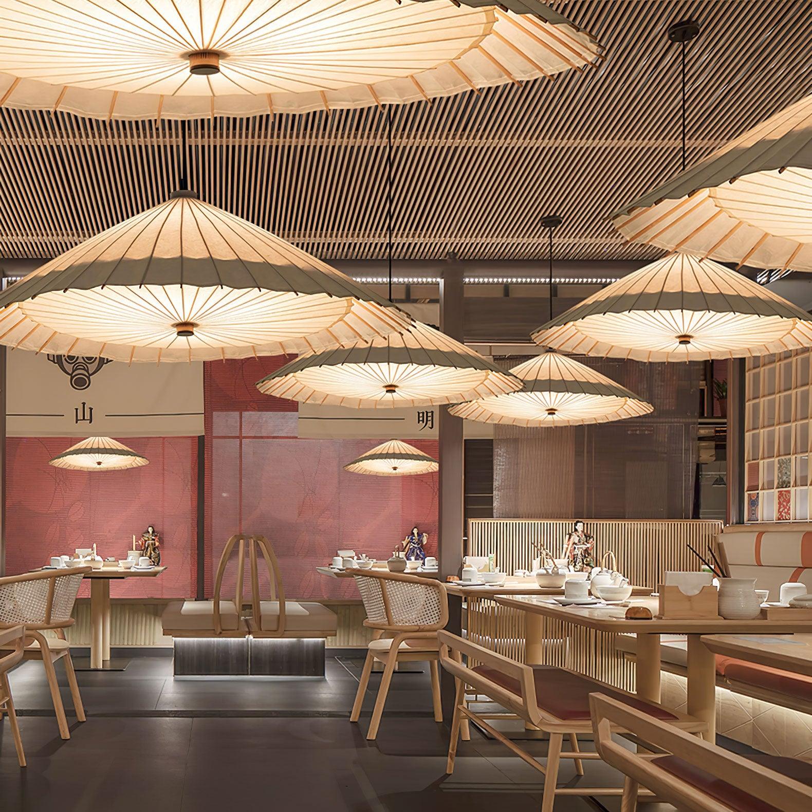 Solara Pendant Lamp Paper Umbrella Pleated Dining Room - Image 4