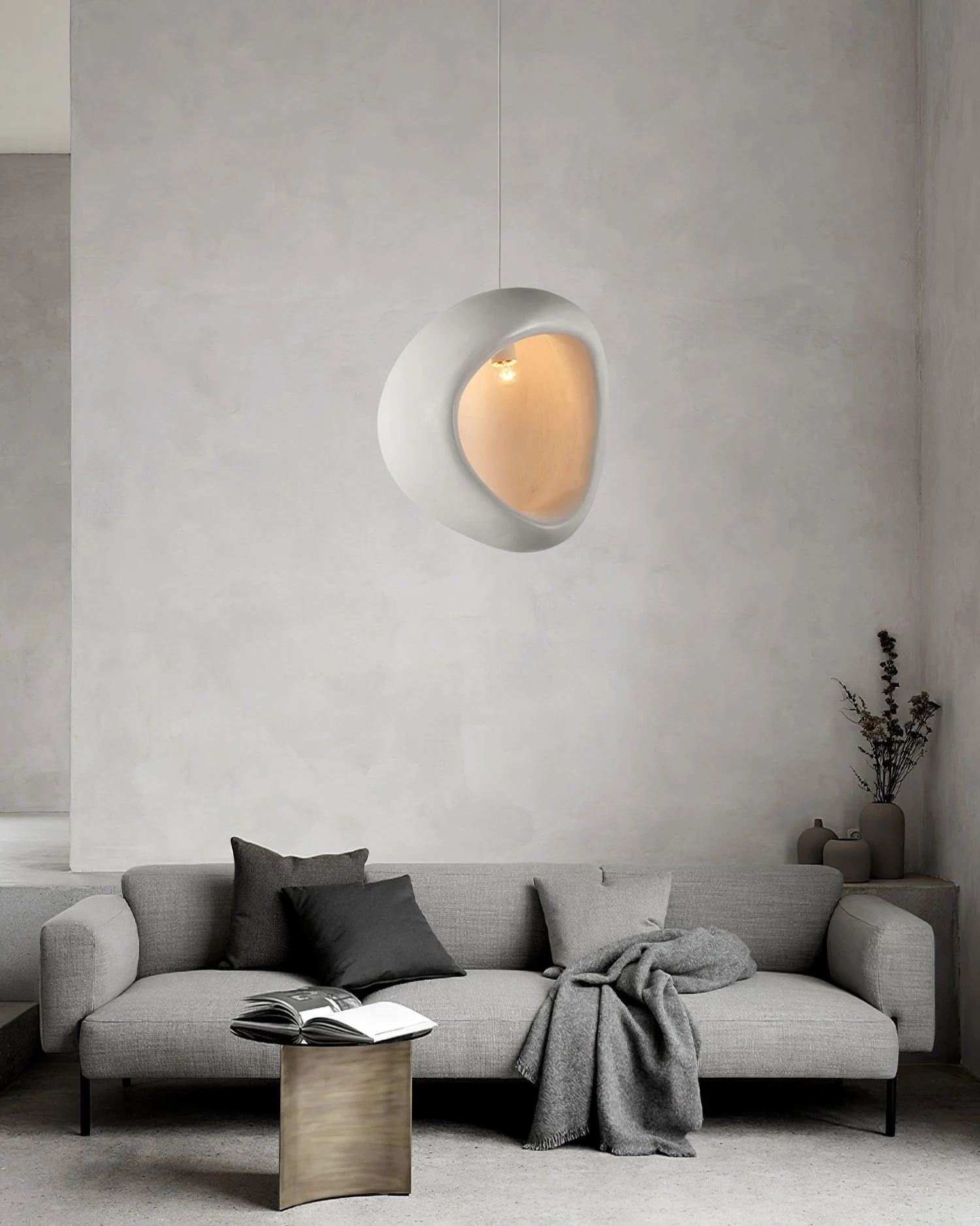 Solara Pendant Lamp Plaster Organic Hollow Teardrop Wabi Sabi - Image 10