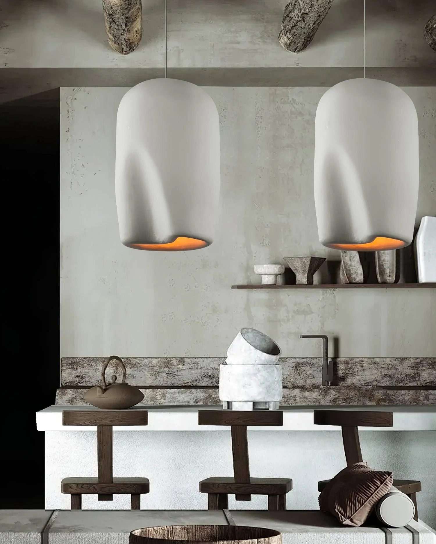 Solara Pendant Lamp Plaster Rounded Dome Wabi Sabi - Image 13