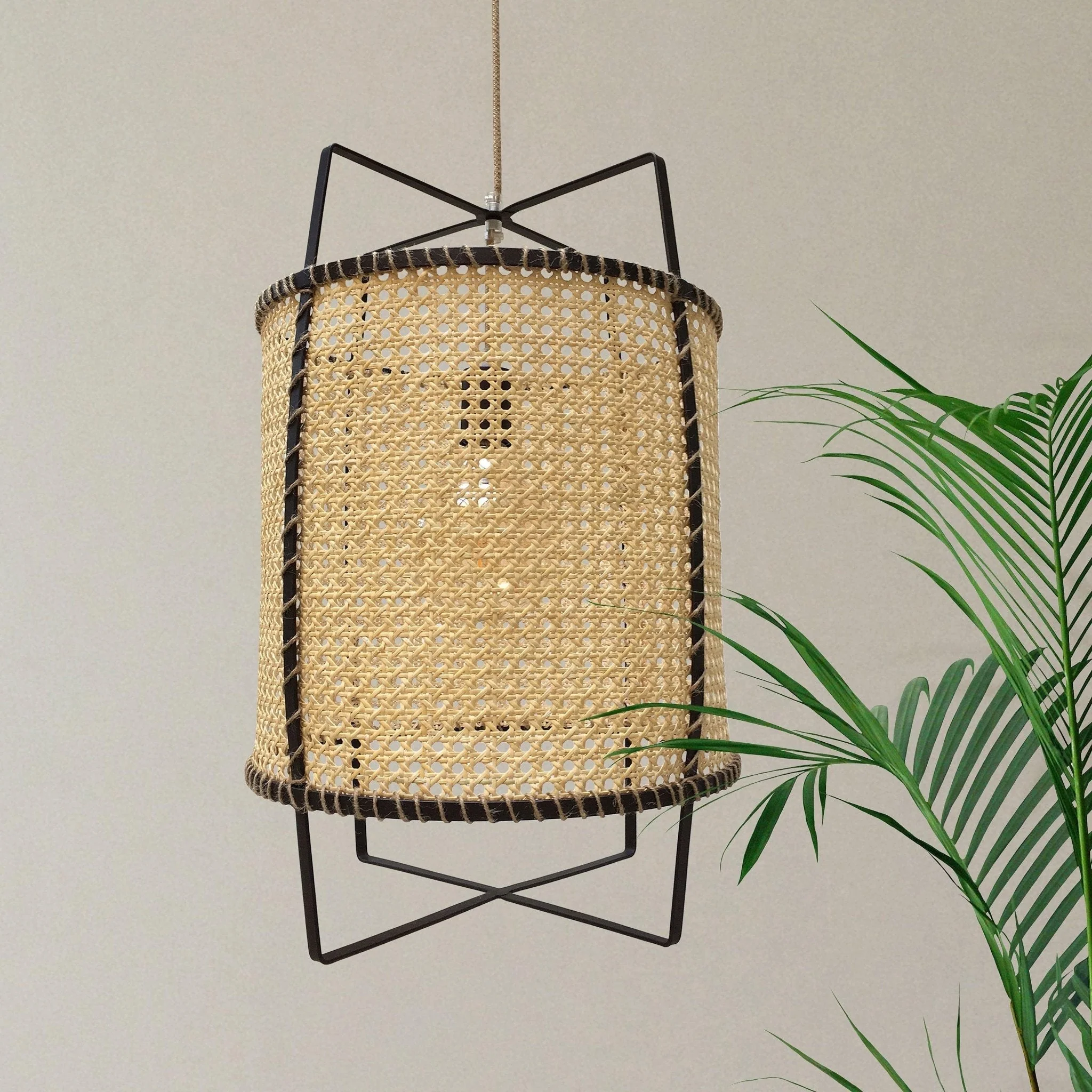 Solara Pendant Lamp Rattan Cane Frame Industrial - Image 13