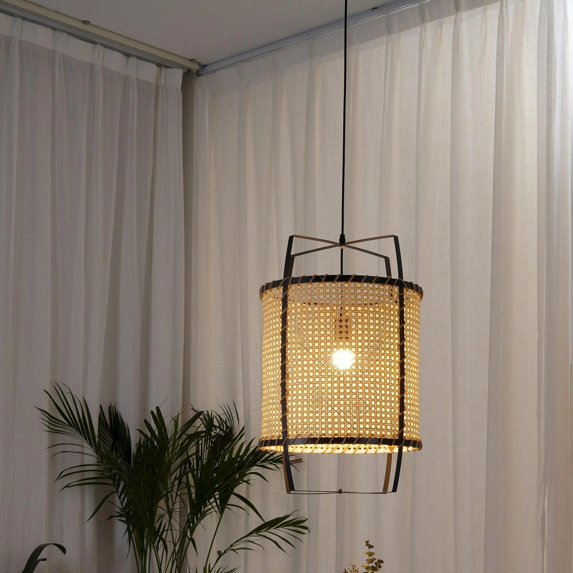 Solara Pendant Lamp Rattan Cane Frame Industrial - Image 18