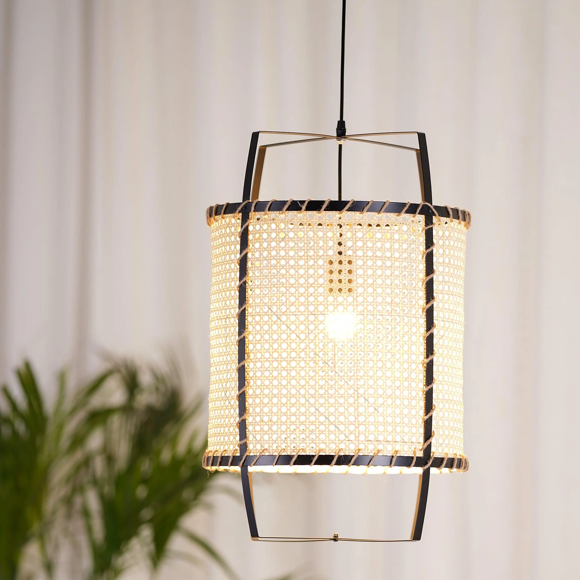 Solara Pendant Lamp Rattan Cane Frame Industrial - Image 3