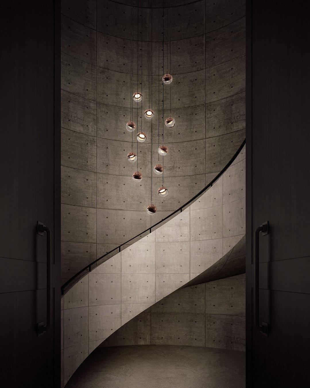 Solara Pendant Lamp Steel Glass Multi Drop Minimalist Staircase - Image 113