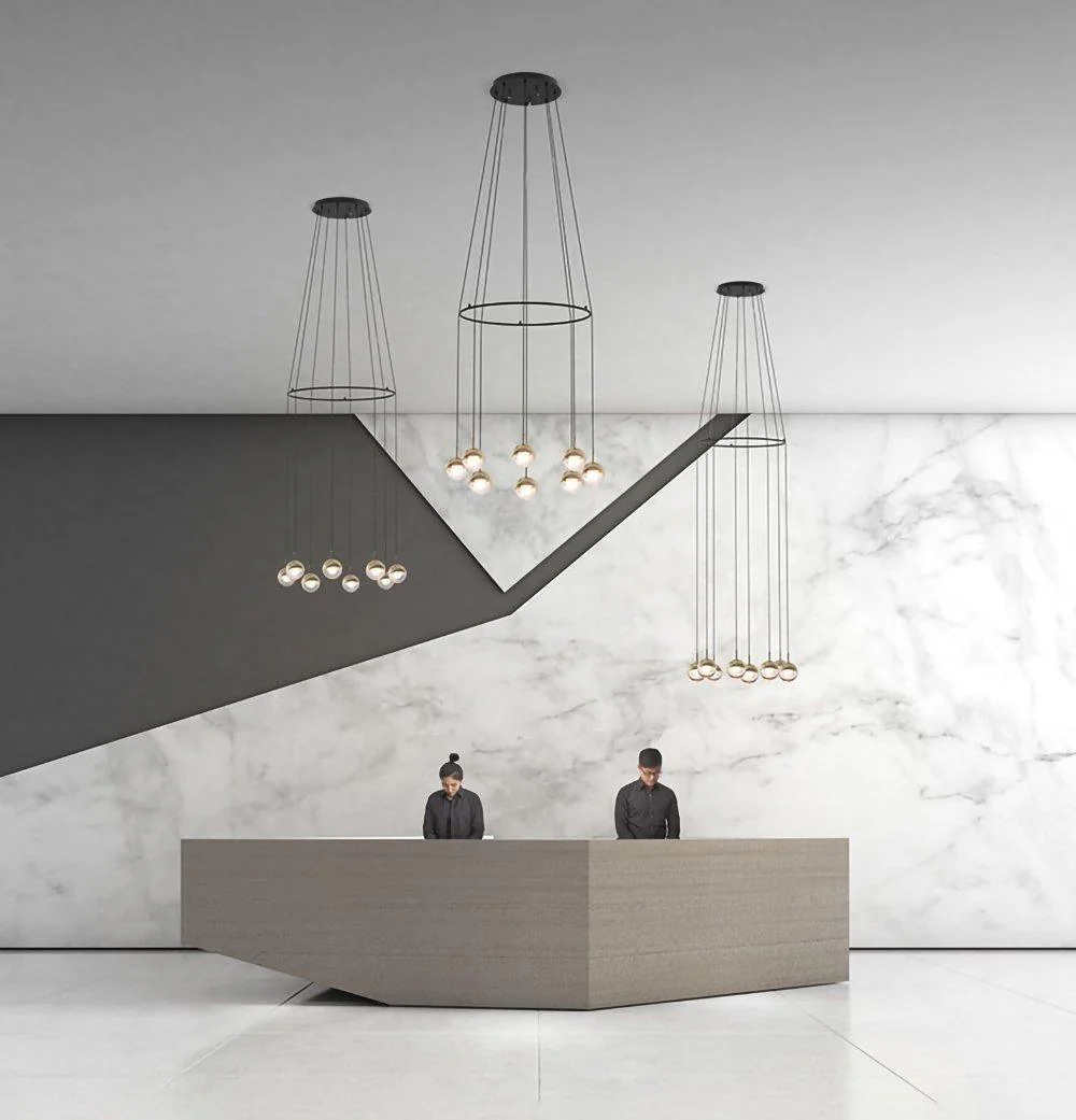 Solara Pendant Lamp Steel Glass Multi Drop Minimalist Staircase - Image 68