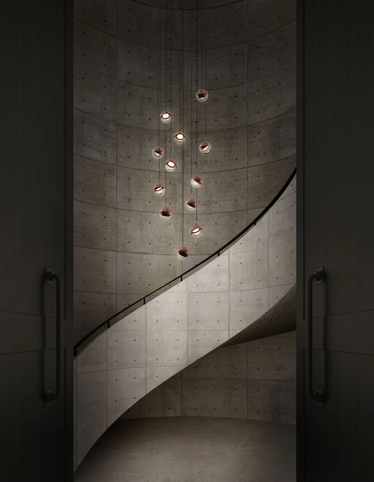 Solara Pendant Lamp Steel Glass Multi Drop Minimalist Staircase - Image 77