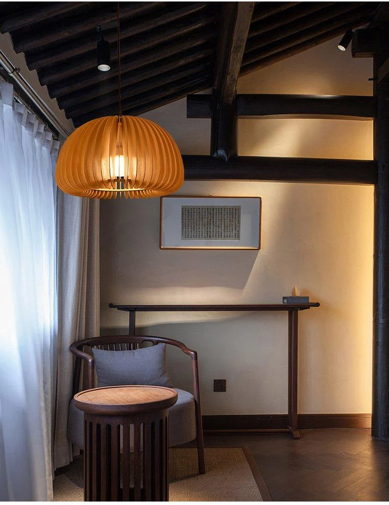 Solara Pendant Lamp Wood Pumpkin Dome Nordic - Image 11