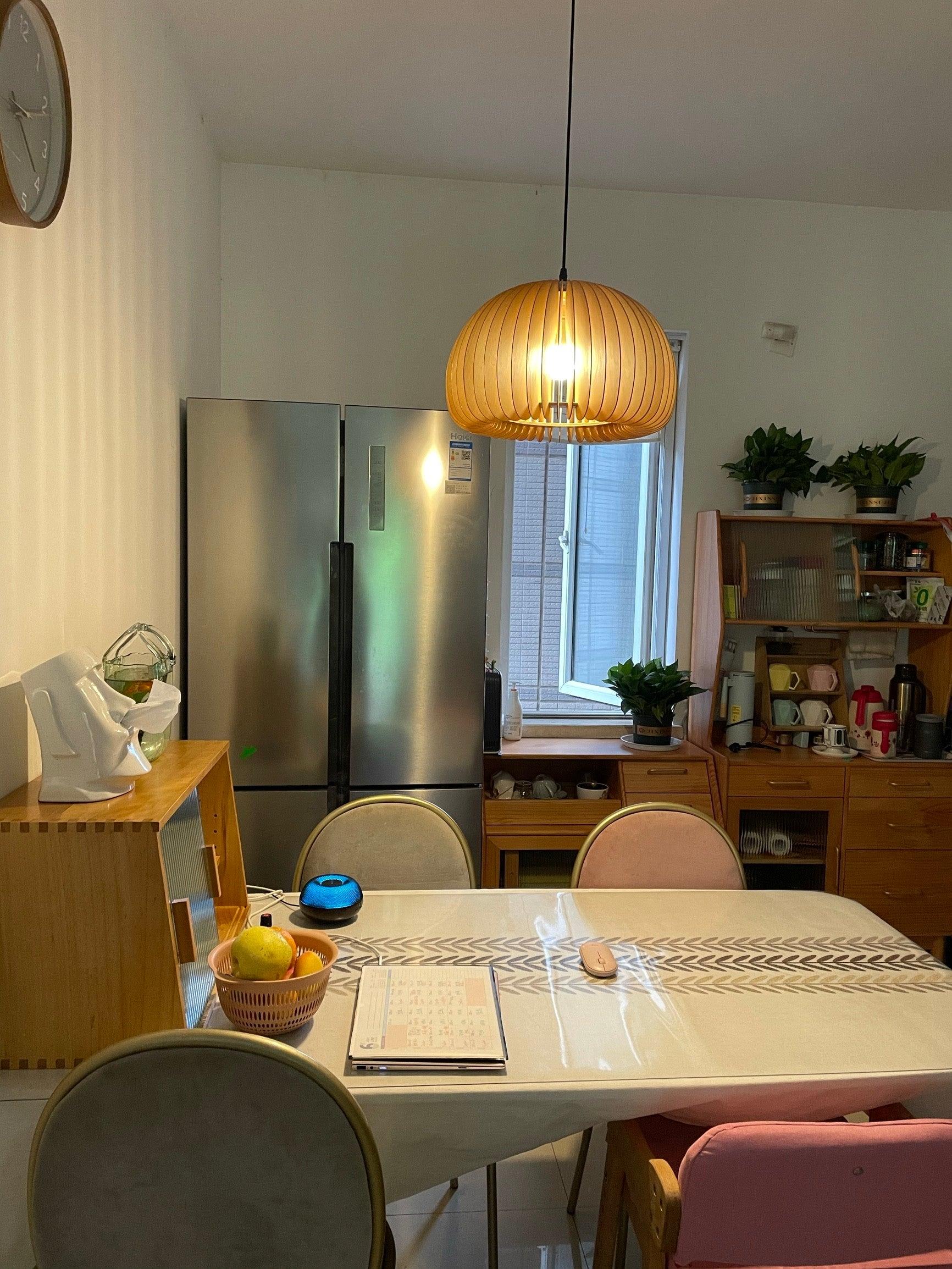 Solara Pendant Lamp Wood Pumpkin Dome Nordic - Image 2
