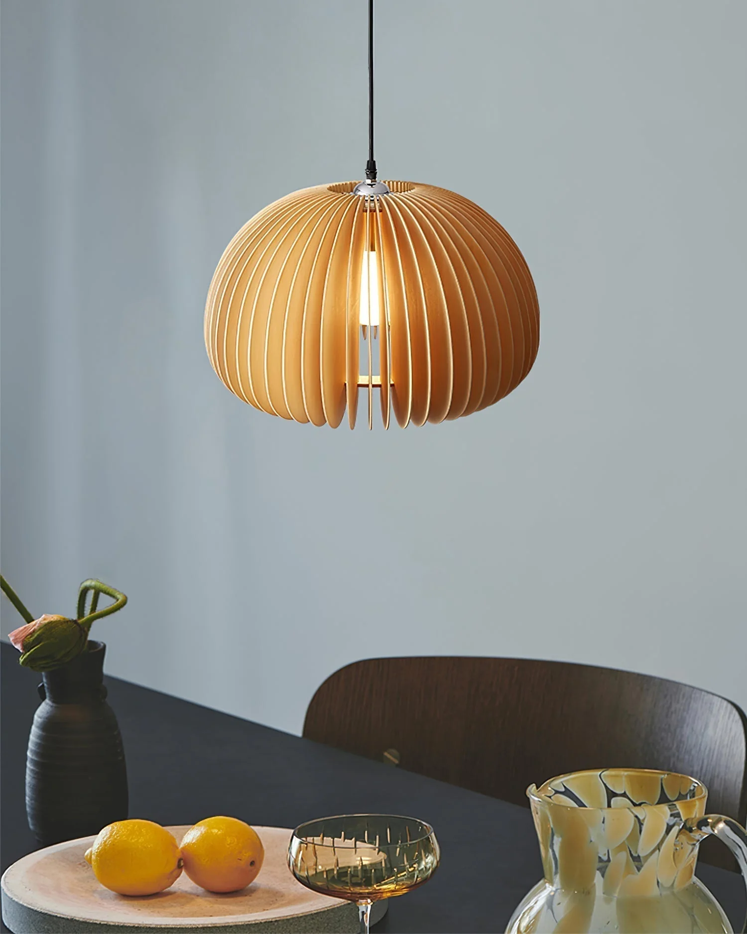 Solara Pendant Lamp Wood Pumpkin Dome Nordic - Image 22