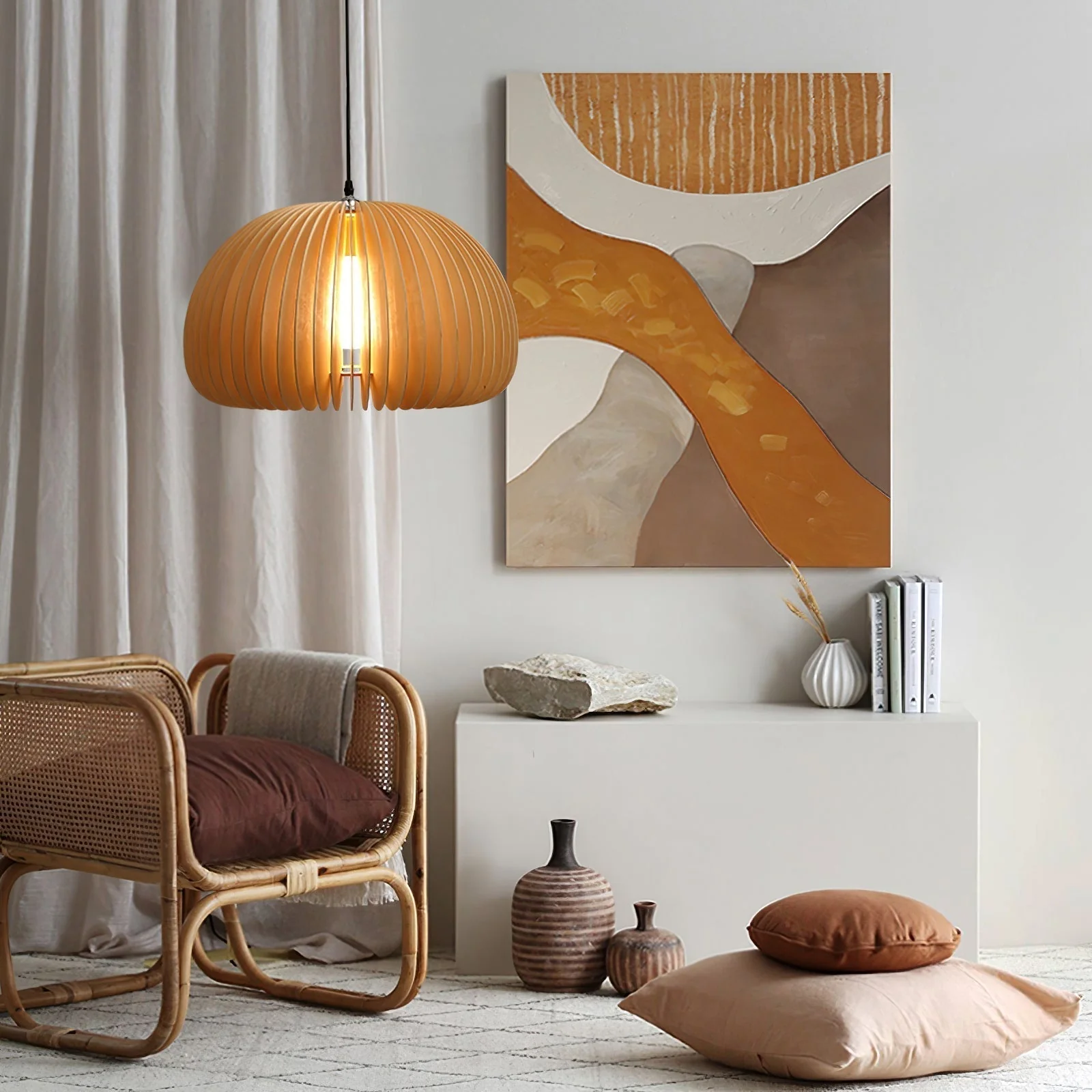 Solara Pendant Lamp Wood Pumpkin Dome Nordic - Image 23