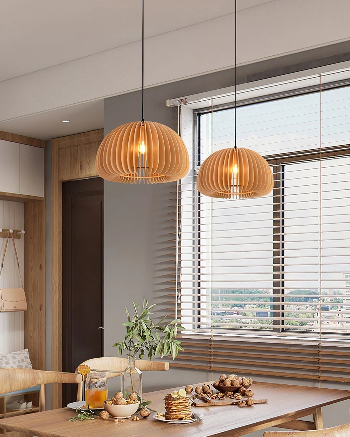 Solara Pendant Lamp Wood Pumpkin Dome Nordic - Image 25