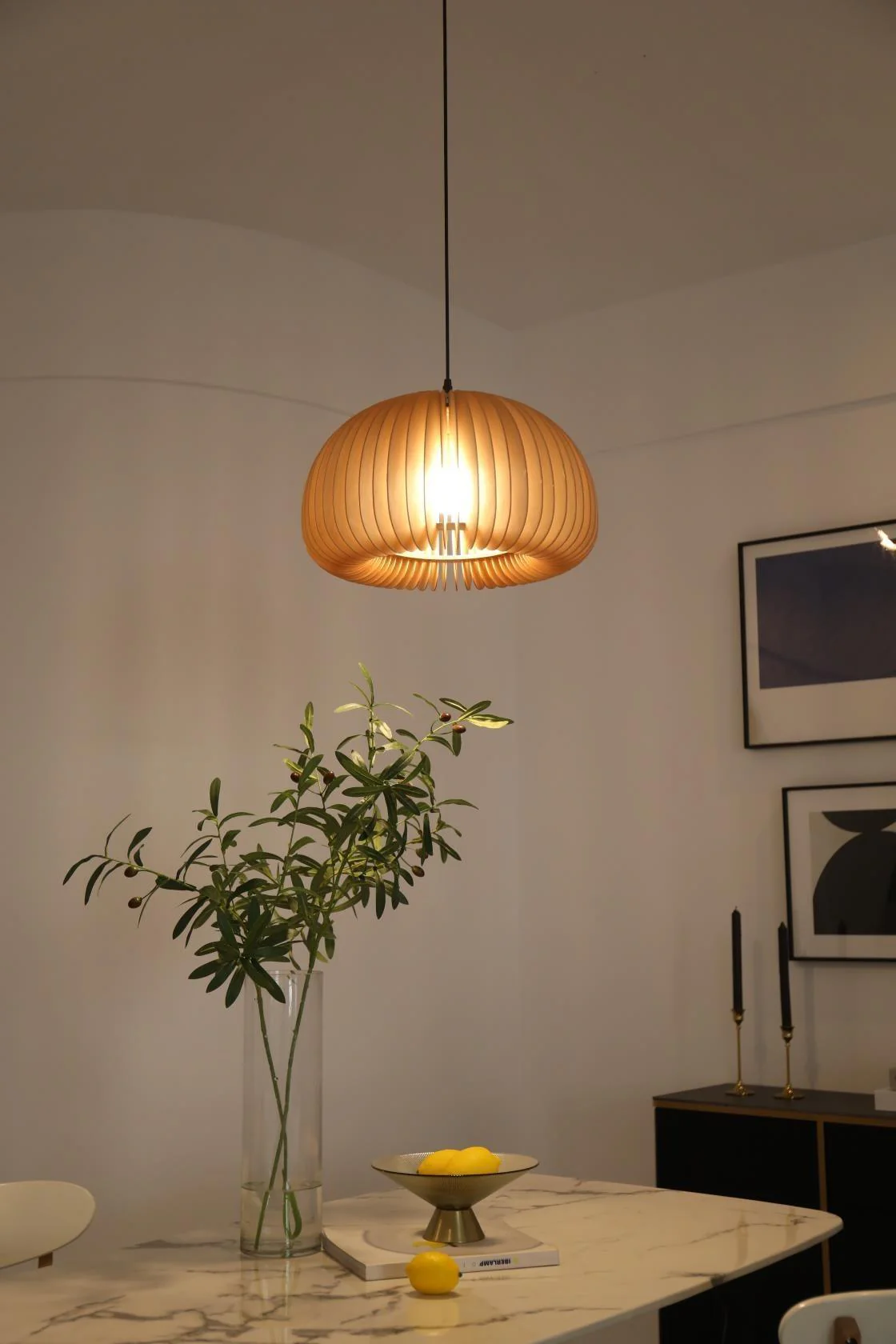 Solara Pendant Lamp Wood Pumpkin Dome Nordic - Image 3
