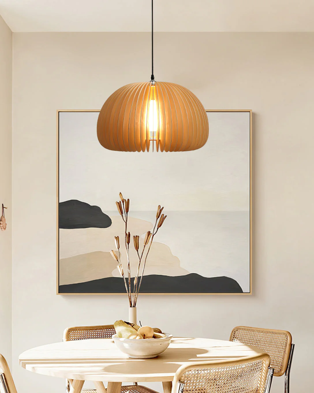 Solara Pendant Lamp Wood Pumpkin Dome Nordic - Image 30