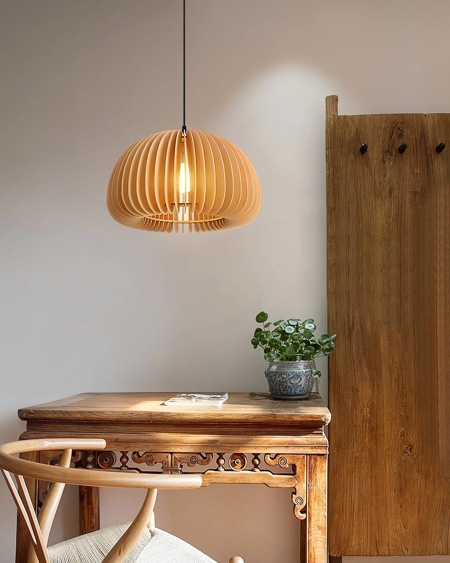 Solara Pendant Lamp Wood Pumpkin Dome Nordic - Image 31