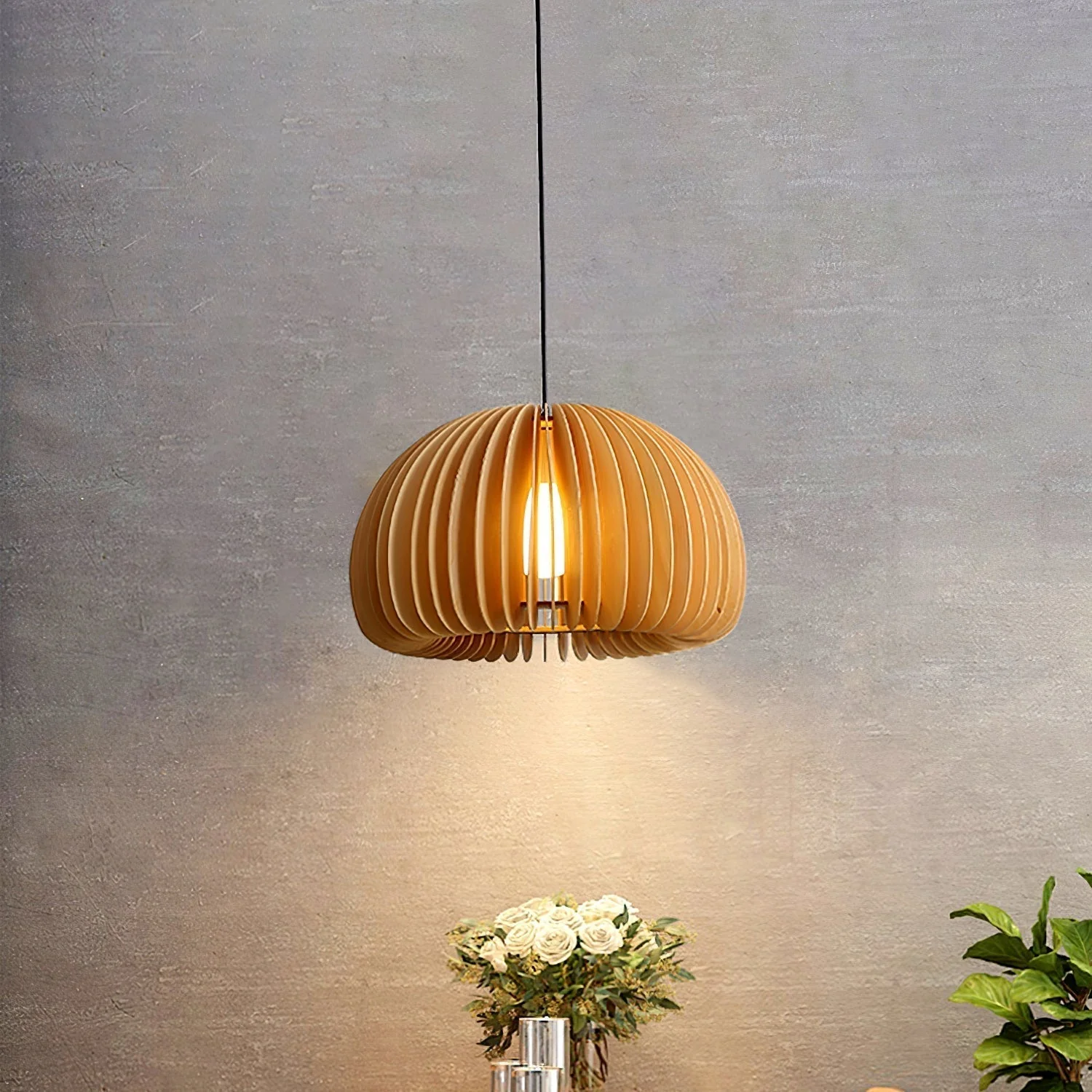 Solara Pendant Lamp Wood Pumpkin Dome Nordic - Image 38