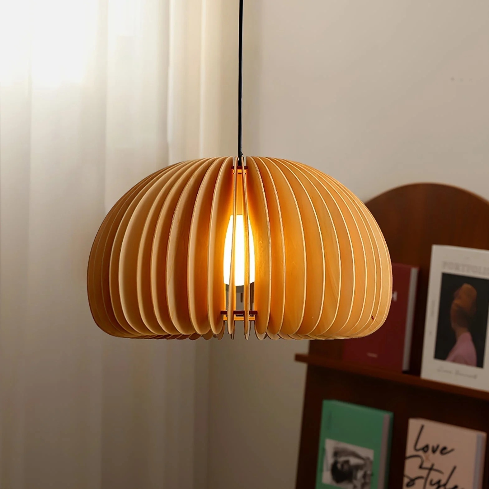 Solara Pendant Lamp Wood Pumpkin Dome Nordic - Image 4