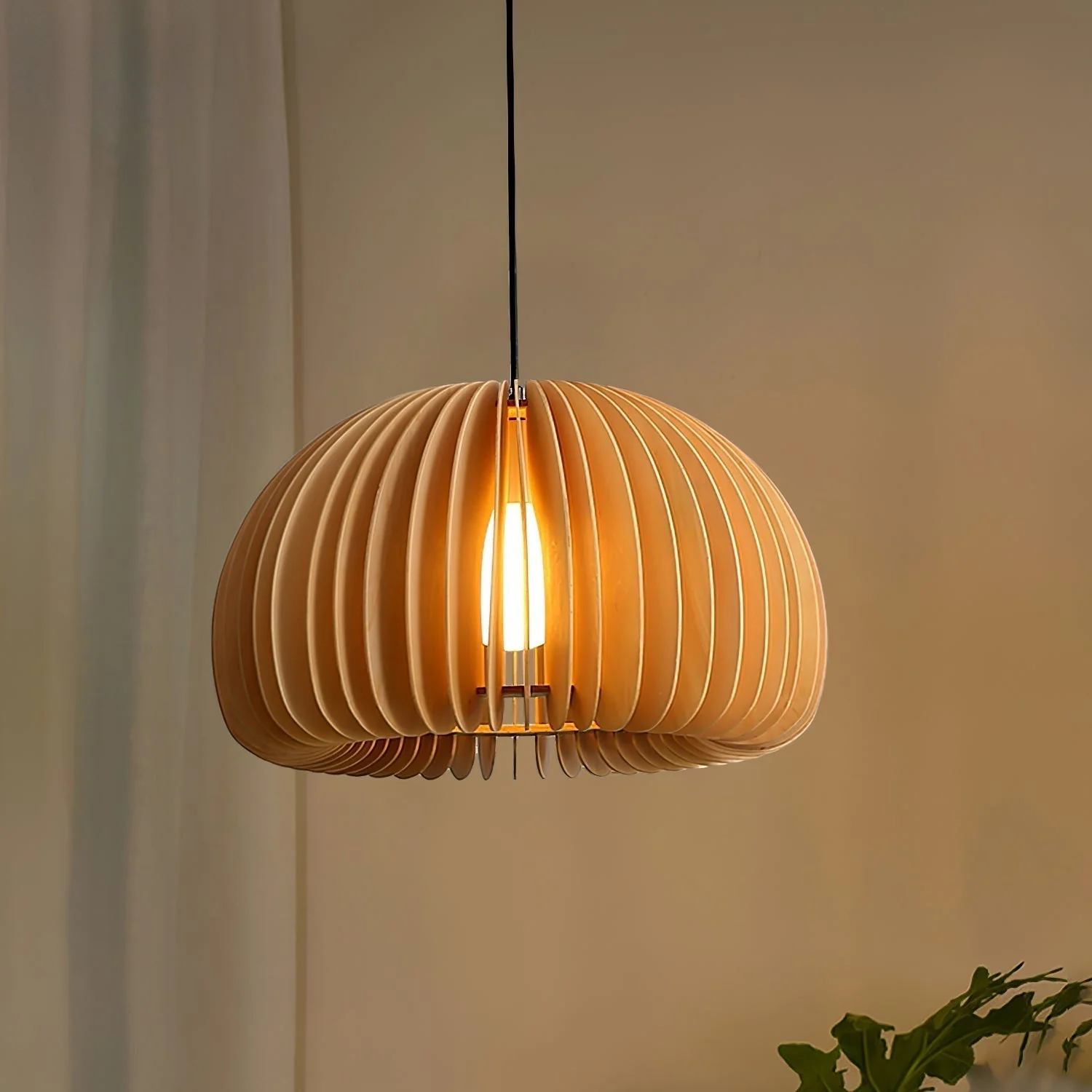 Solara Pendant Lamp Wood Pumpkin Dome Nordic - Image 40