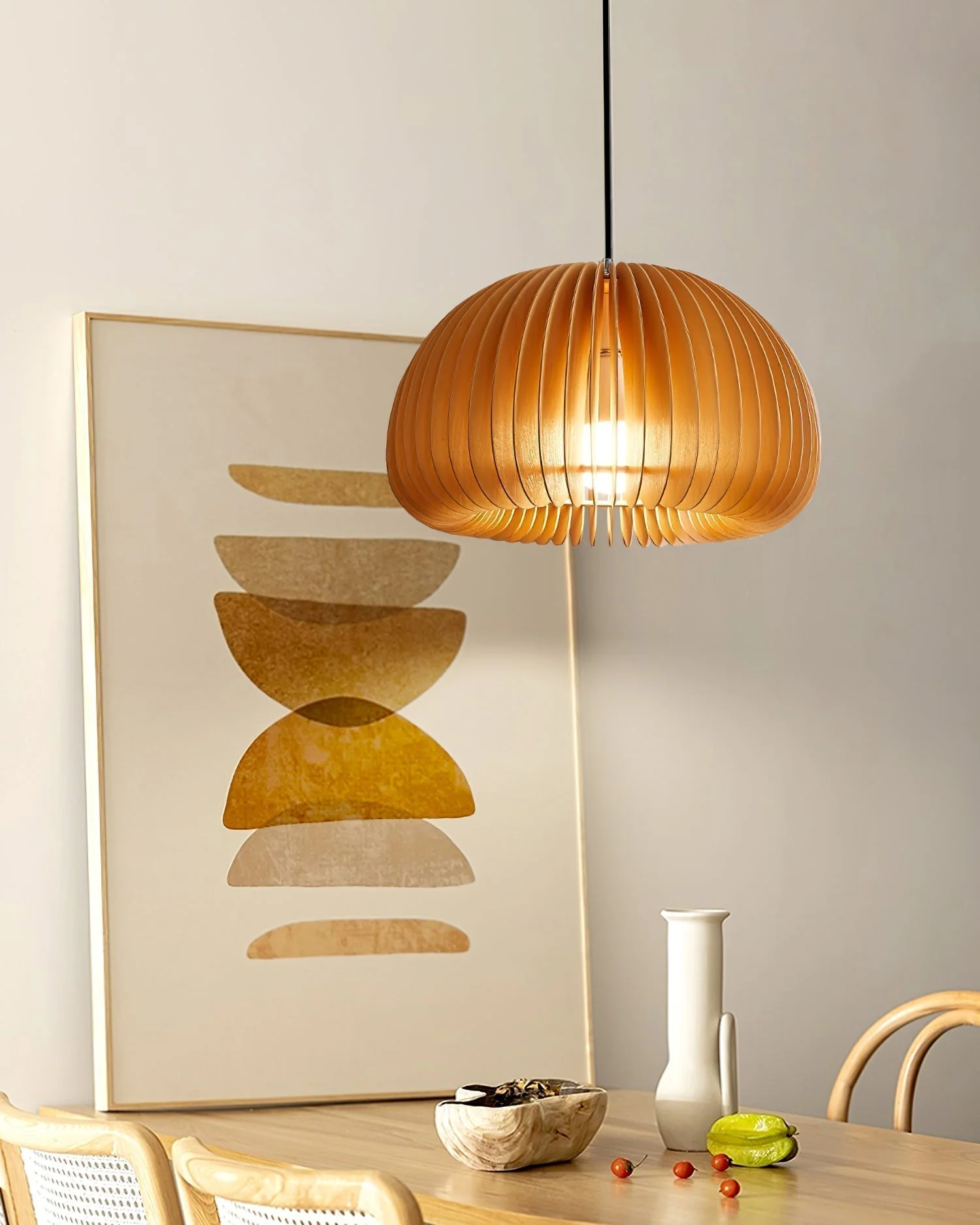 Solara Pendant Lamp Wood Pumpkin Dome Nordic - Image 44