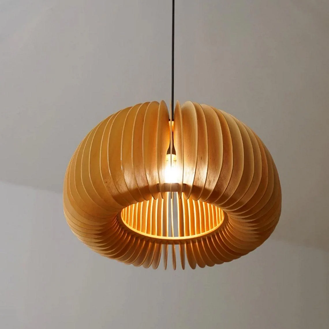 Solara Pendant Lamp Wood Pumpkin Dome Nordic - Image 45