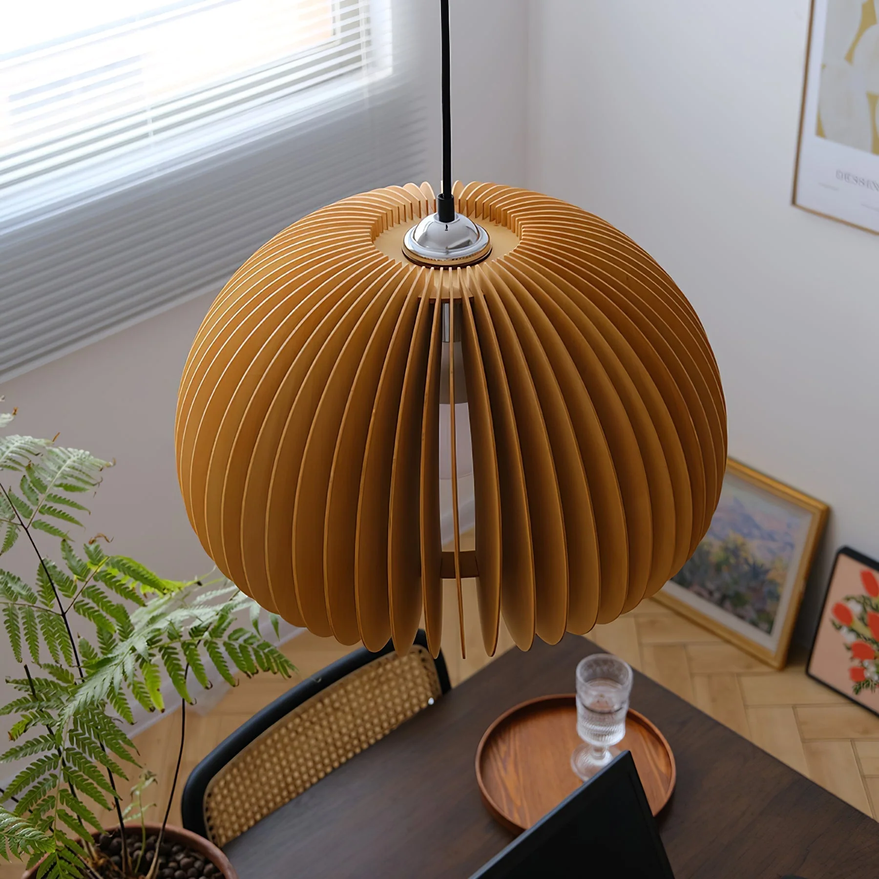 Solara Pendant Lamp Wood Pumpkin Dome Nordic - Image 46