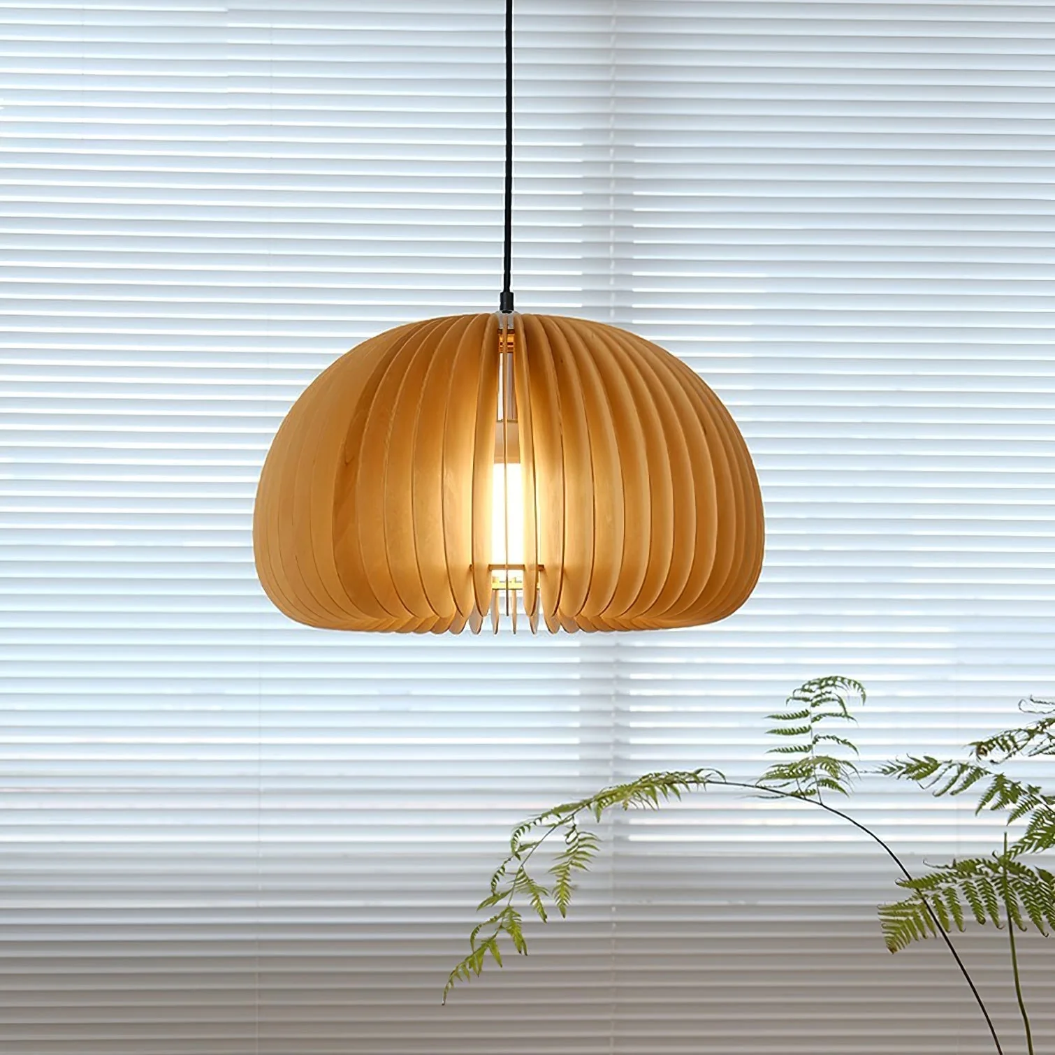 Solara Pendant Lamp Wood Pumpkin Dome Nordic - Image 48