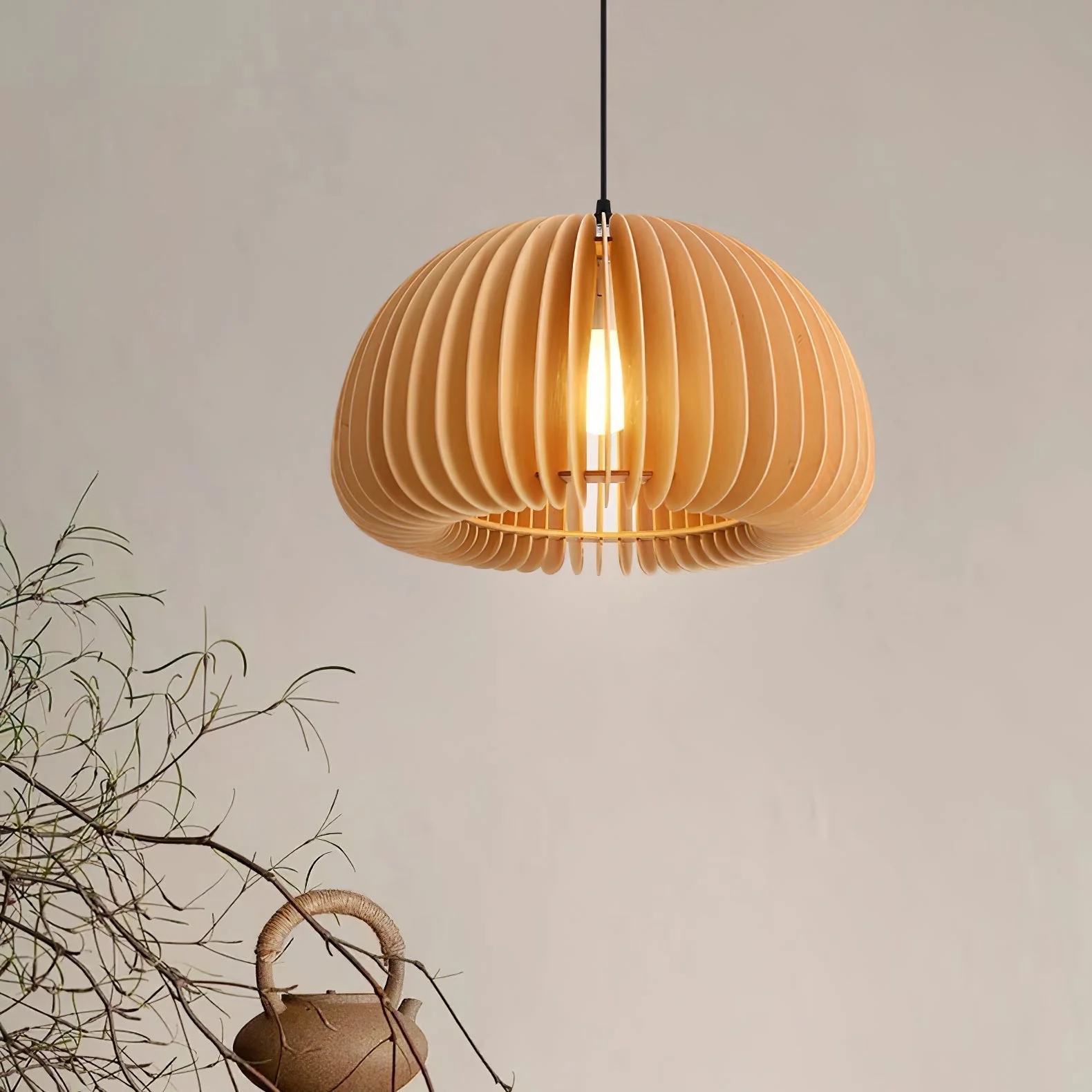 Solara Pendant Lamp Wood Pumpkin Dome Nordic - Image 49