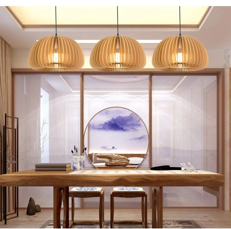 Solara Pendant Lamp Wood Pumpkin Dome Nordic - Image 54