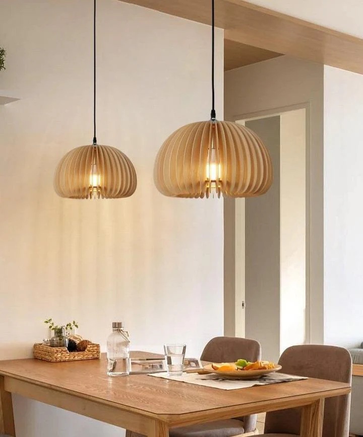 Solara Pendant Lamp Wood Pumpkin Dome Nordic - Image 6