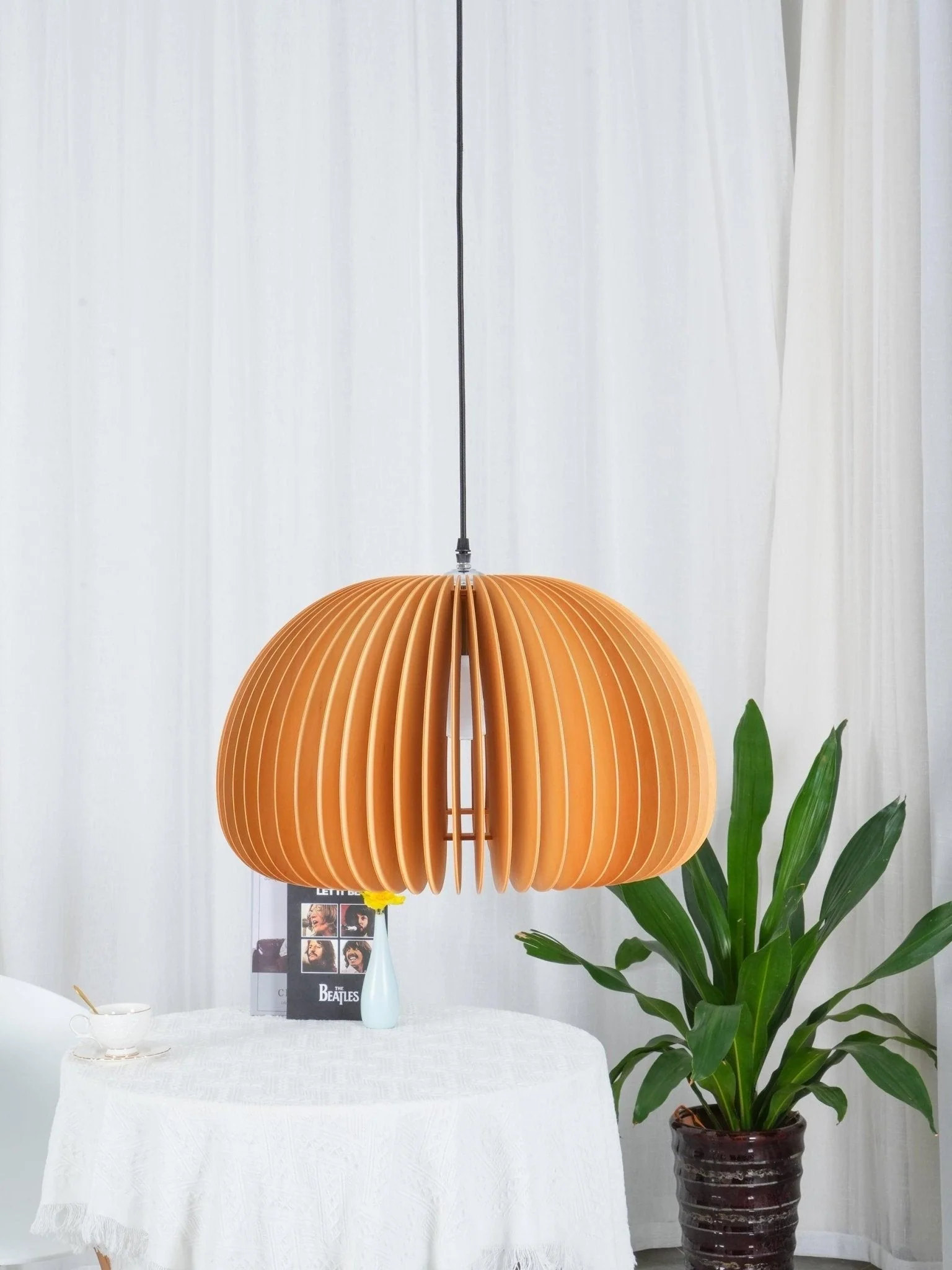 Solara Pendant Lamp Wood Pumpkin Dome Nordic - Image 8