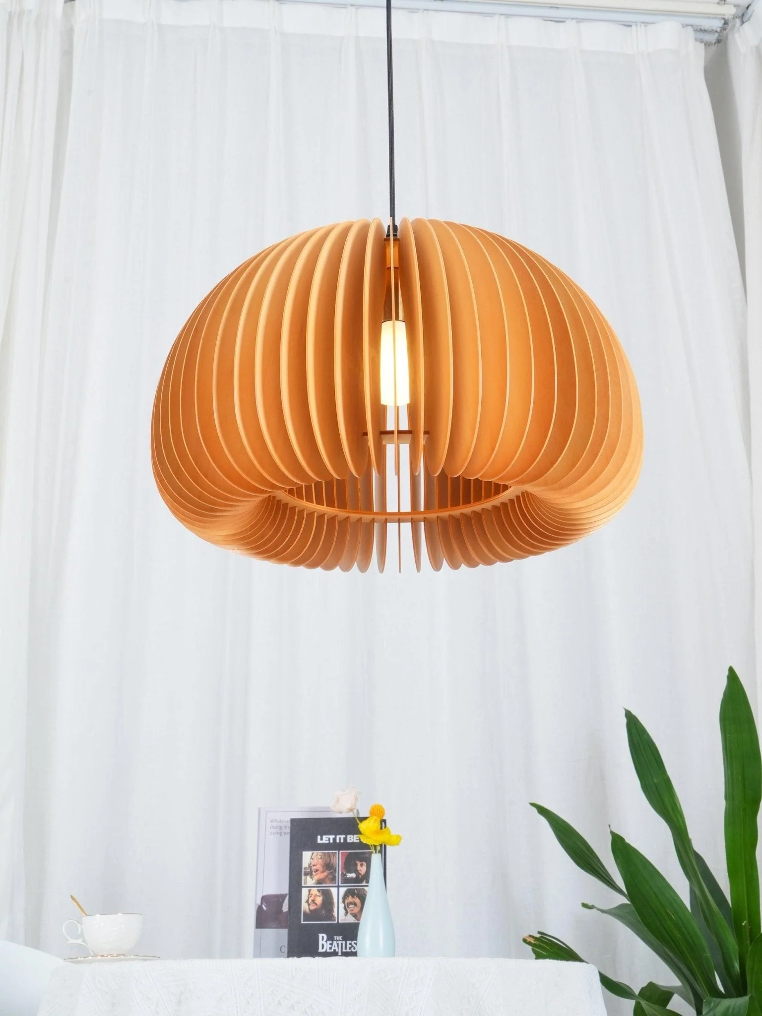 Solara Pendant Lamp Wood Pumpkin Dome Nordic - Image 9