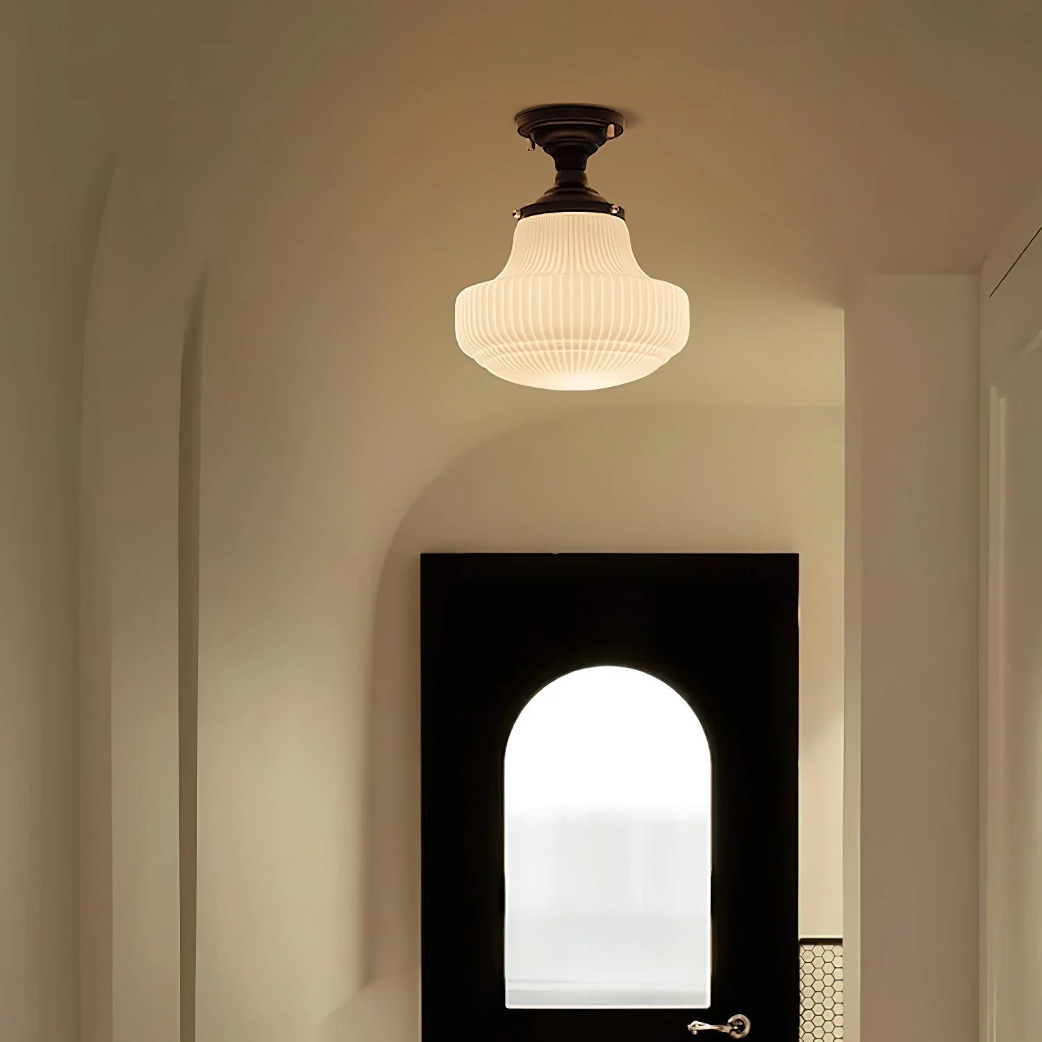 Solara Schoolhouse Flush Mount Ceiling Lamp with Ribbed Glass - Image 11