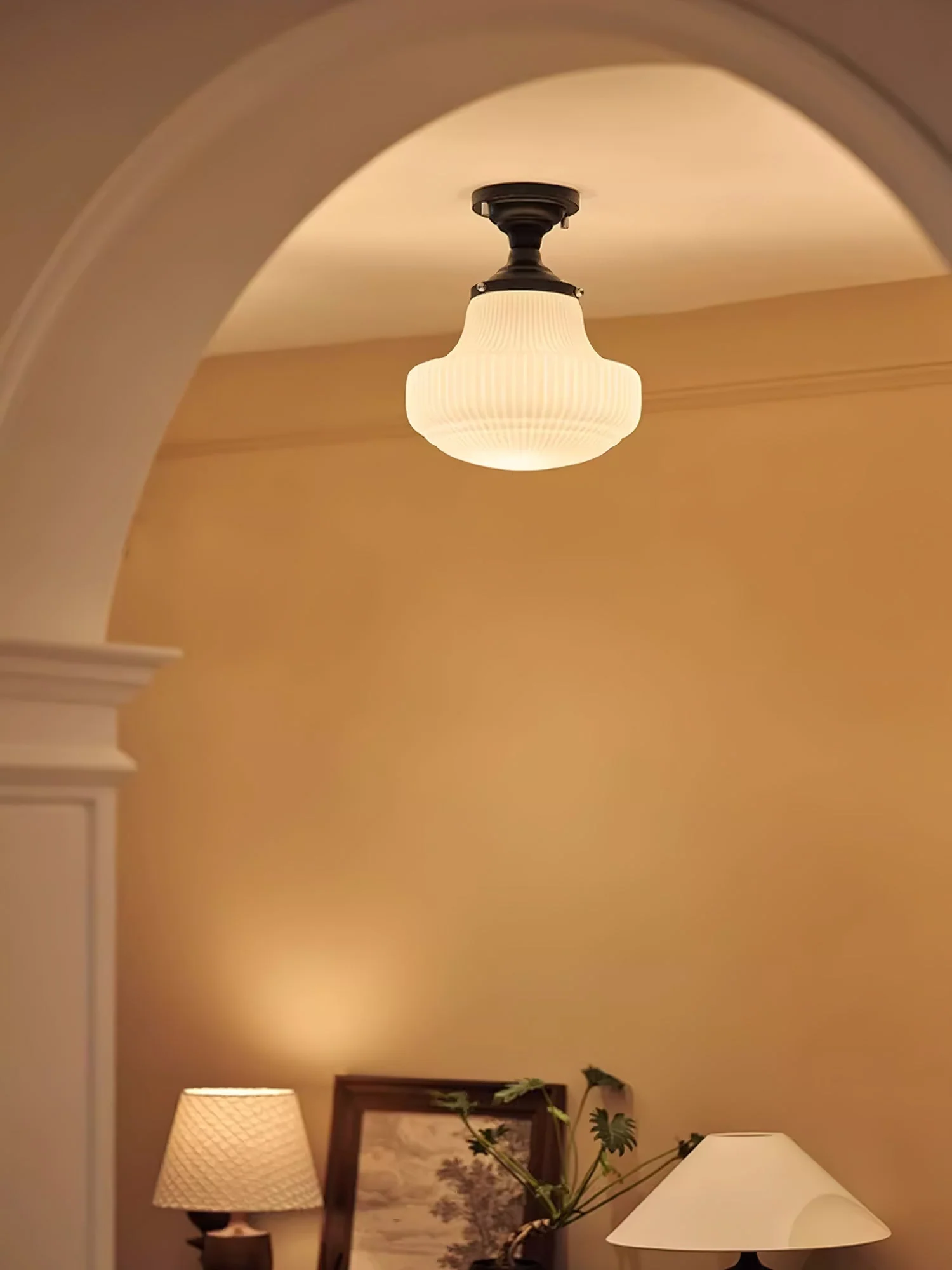Solara Schoolhouse Flush Mount Ceiling Lamp with Ribbed Glass - Image 3