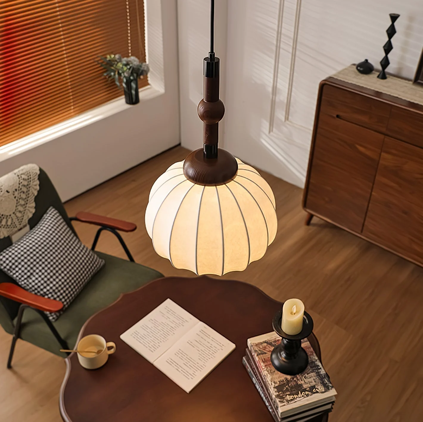 Solari Silk & Wood Scandinavian Pendant Lamp - Image 16