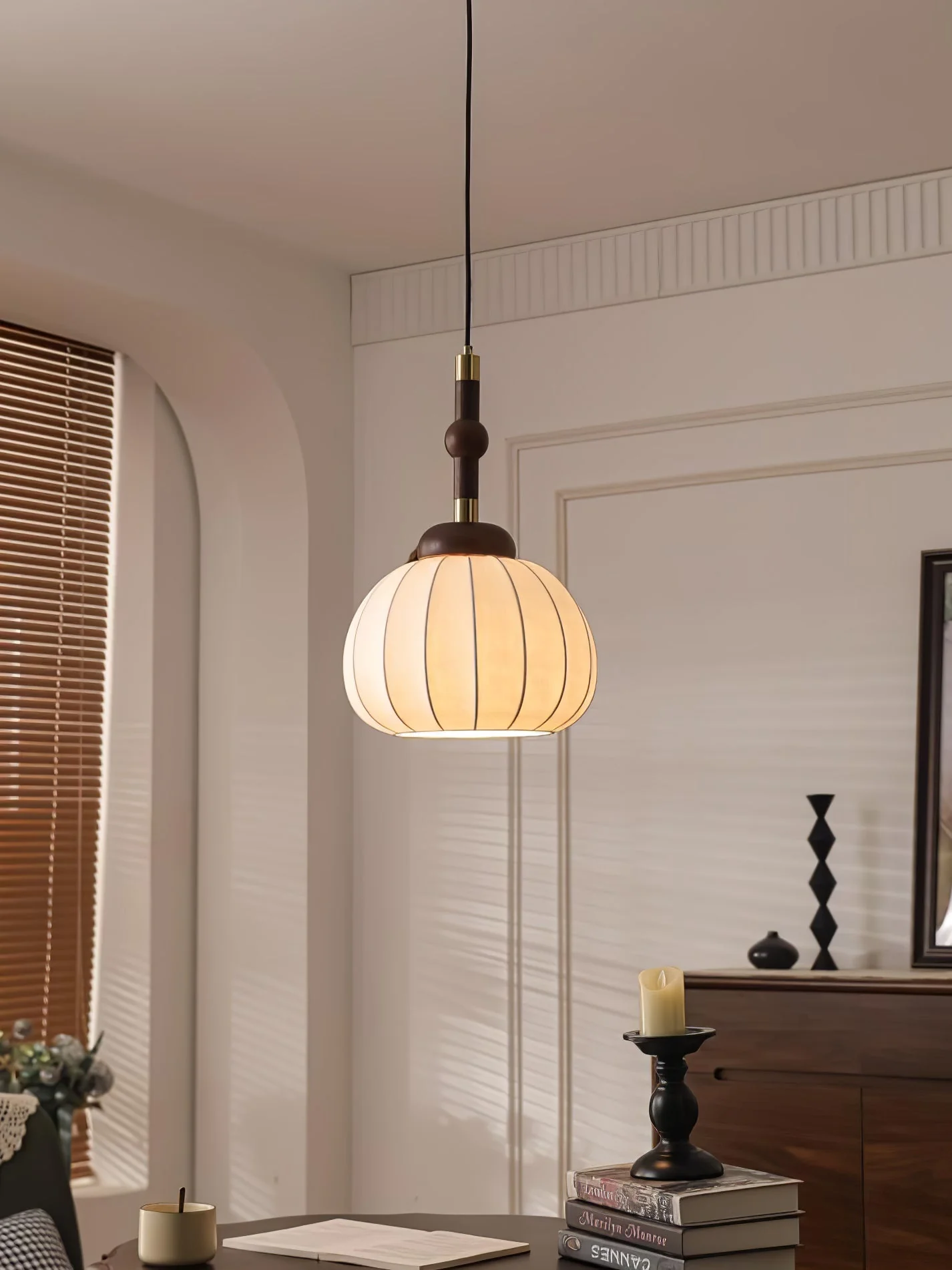 Solari Silk & Wood Scandinavian Pendant Lamp - Image 2