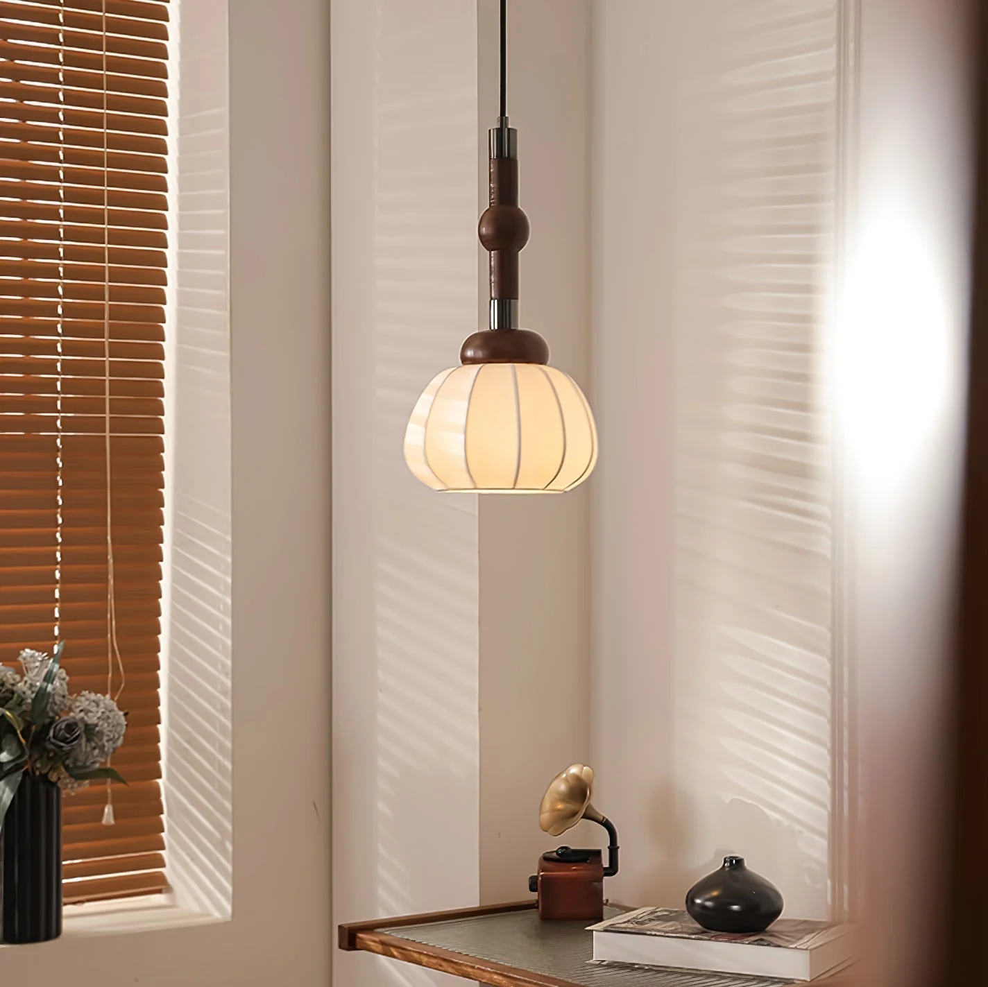 Solari Silk & Wood Scandinavian Pendant Lamp - Image 25