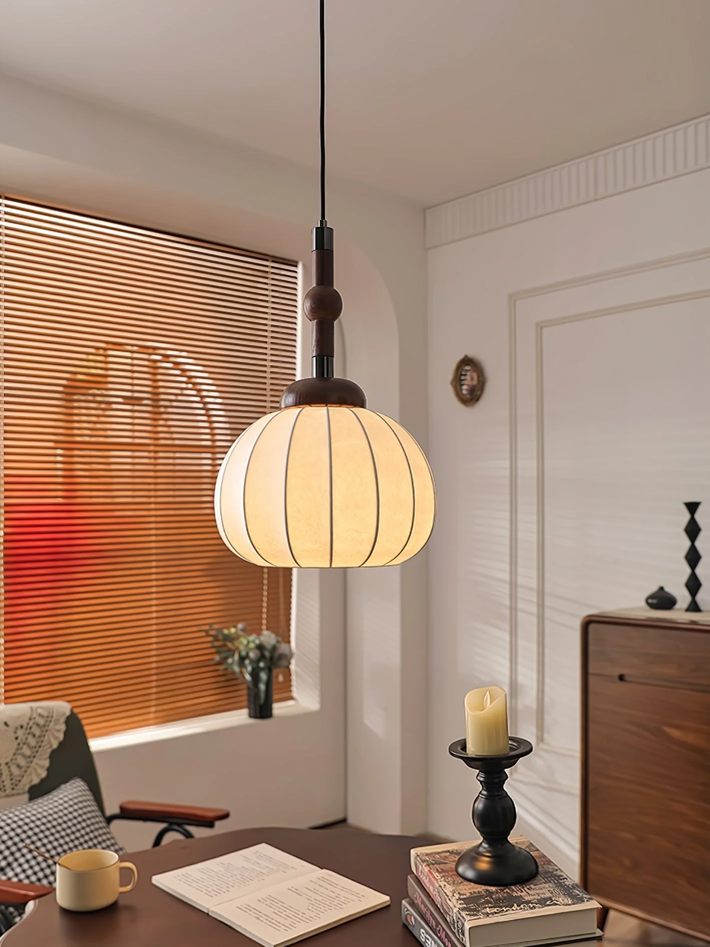 Solari Silk & Wood Scandinavian Pendant Lamp - Image 3