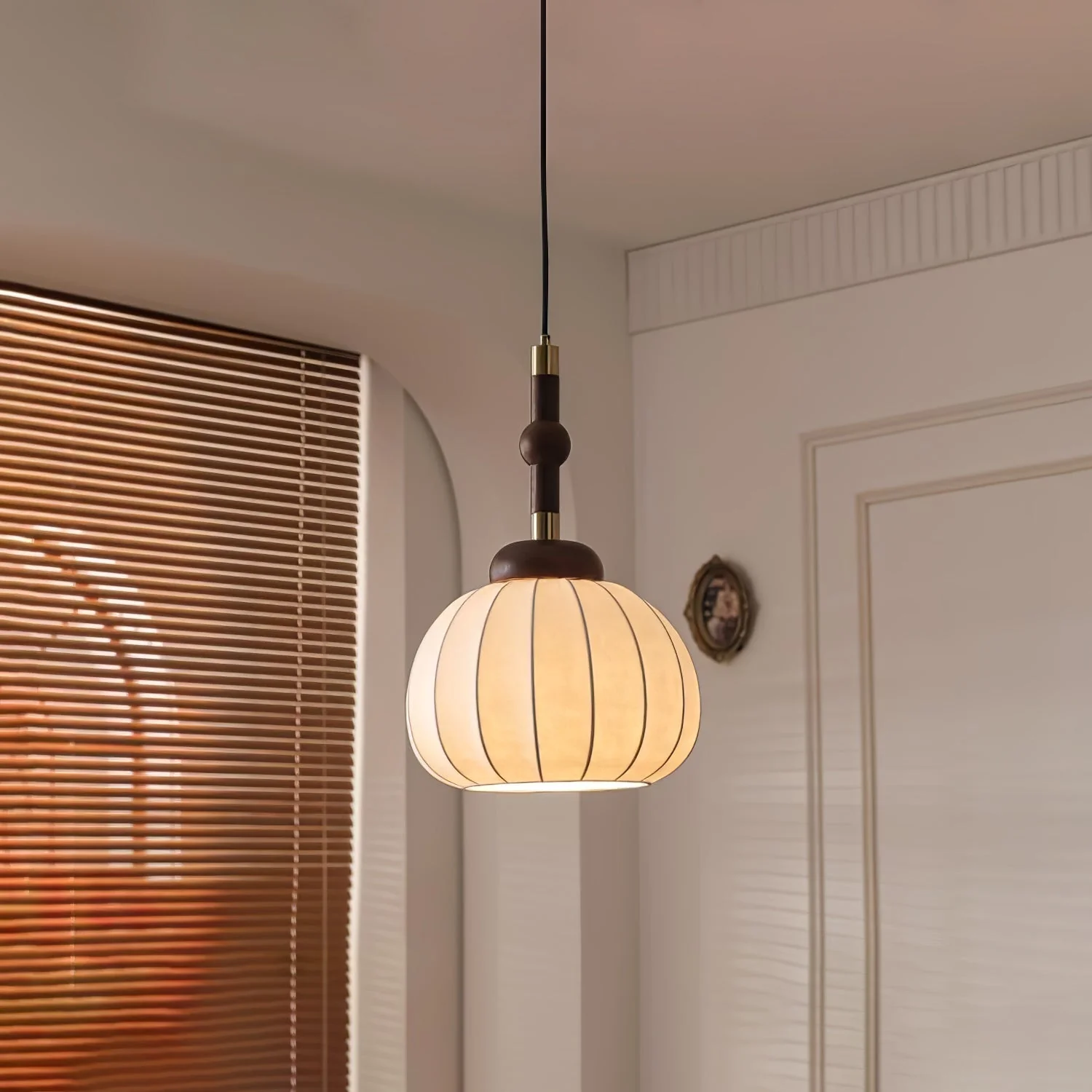 Solari Silk & Wood Scandinavian Pendant Lamp - Image 4